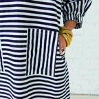 Caryn Lawn Betsy Dress Navy Stripe