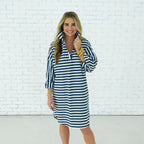 Caryn Lawn Preppy Dress Stripe and Gingham Navy