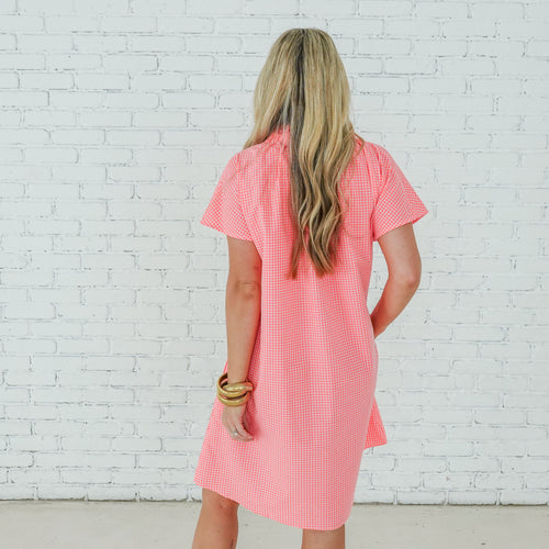 Caryn Lawn Emily Dress Gingham Neon Pink