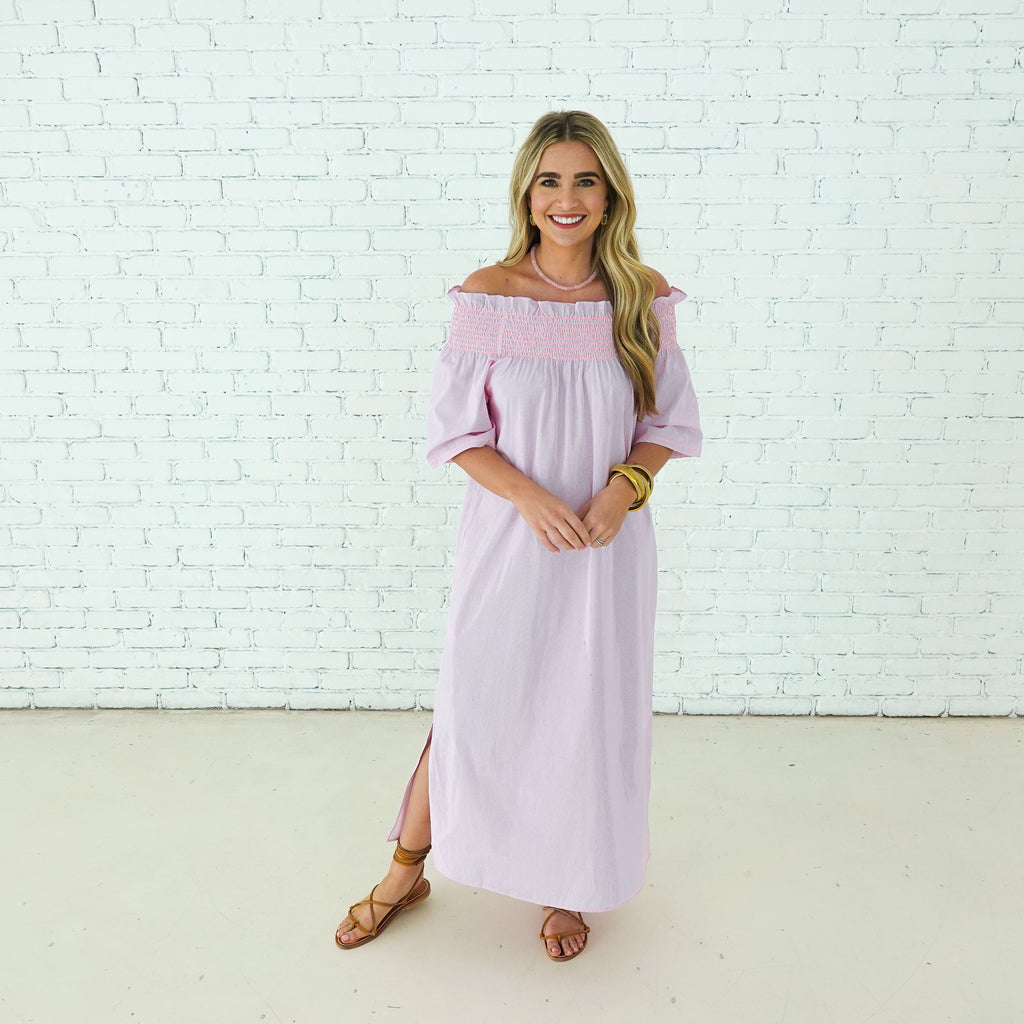 Caryn Lawn Polly Dress Pink Stripe