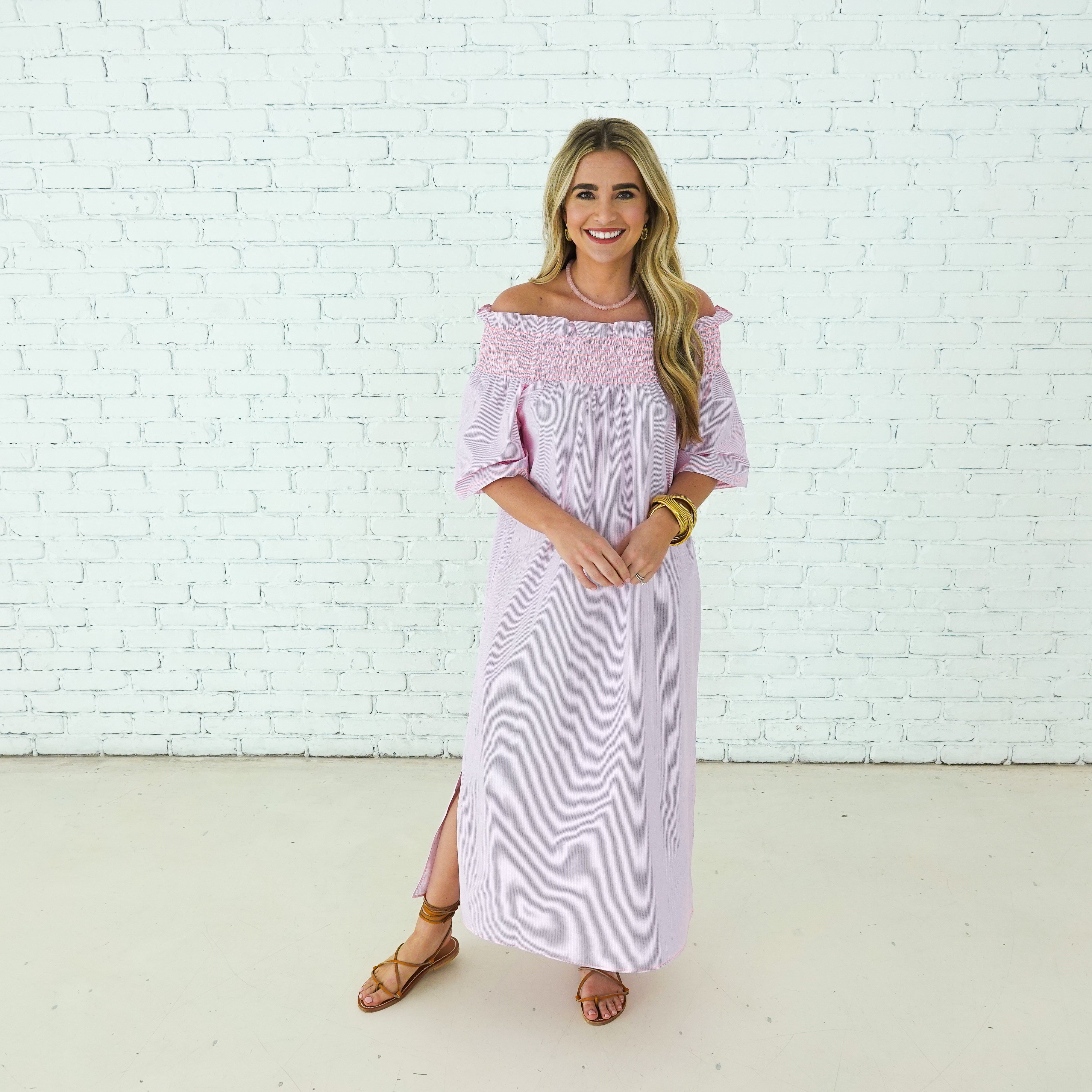 Caryn Lawn Polly Dress Pink Stripe