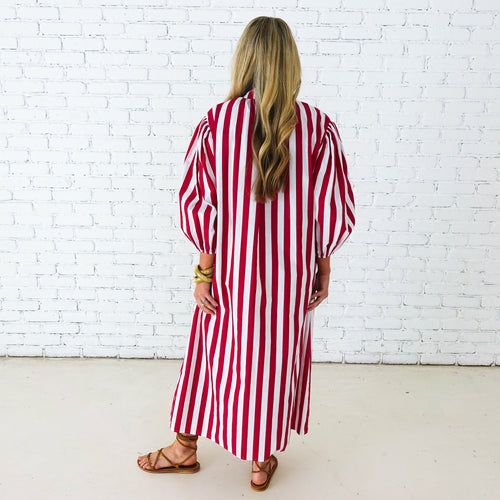 Caryn Lawn Cabana Dress Red Stripe
