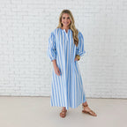 Caryn Lawn Cabana Dress Blue Stripe