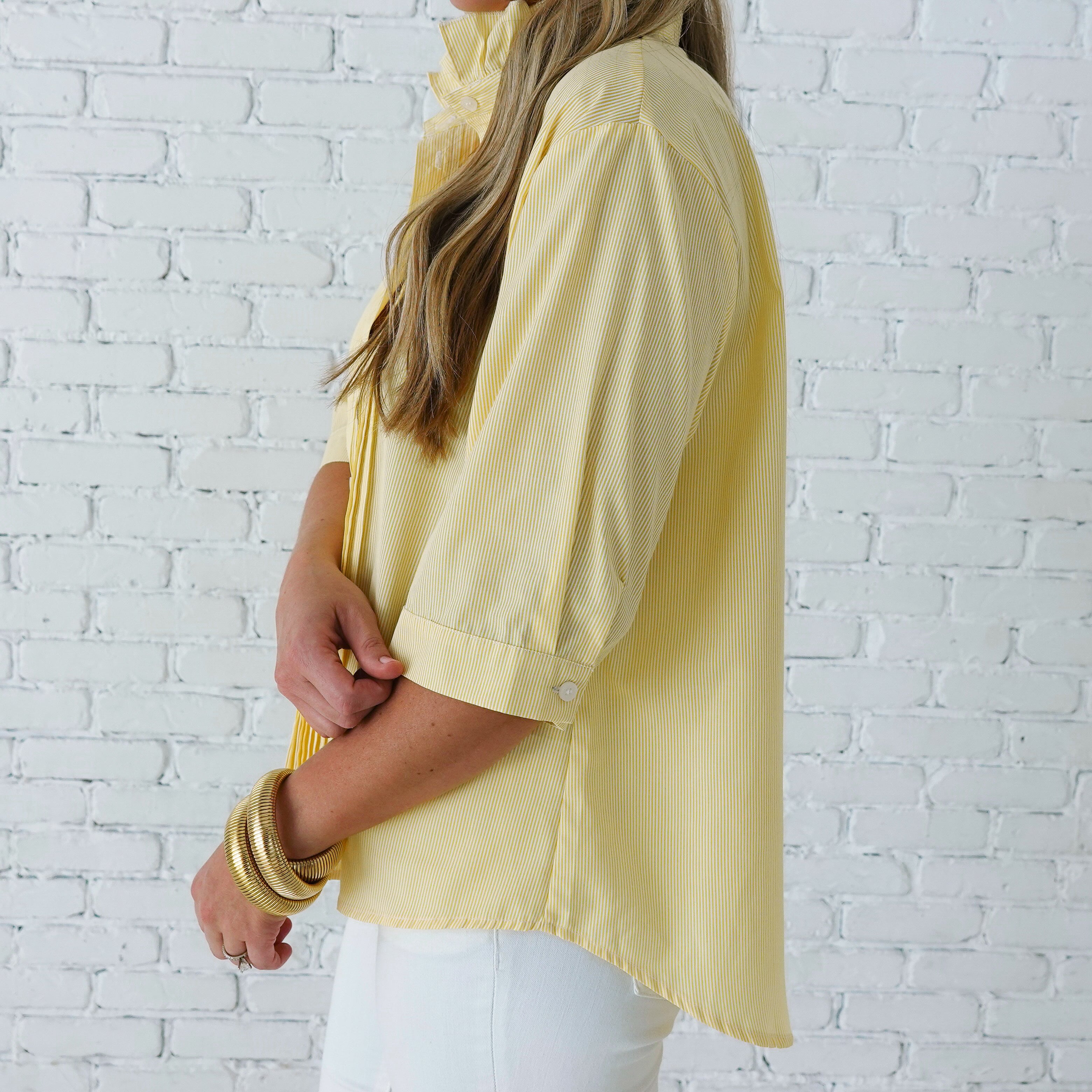 Caryn Lawn Payton Top Pale Yellow Stripe
