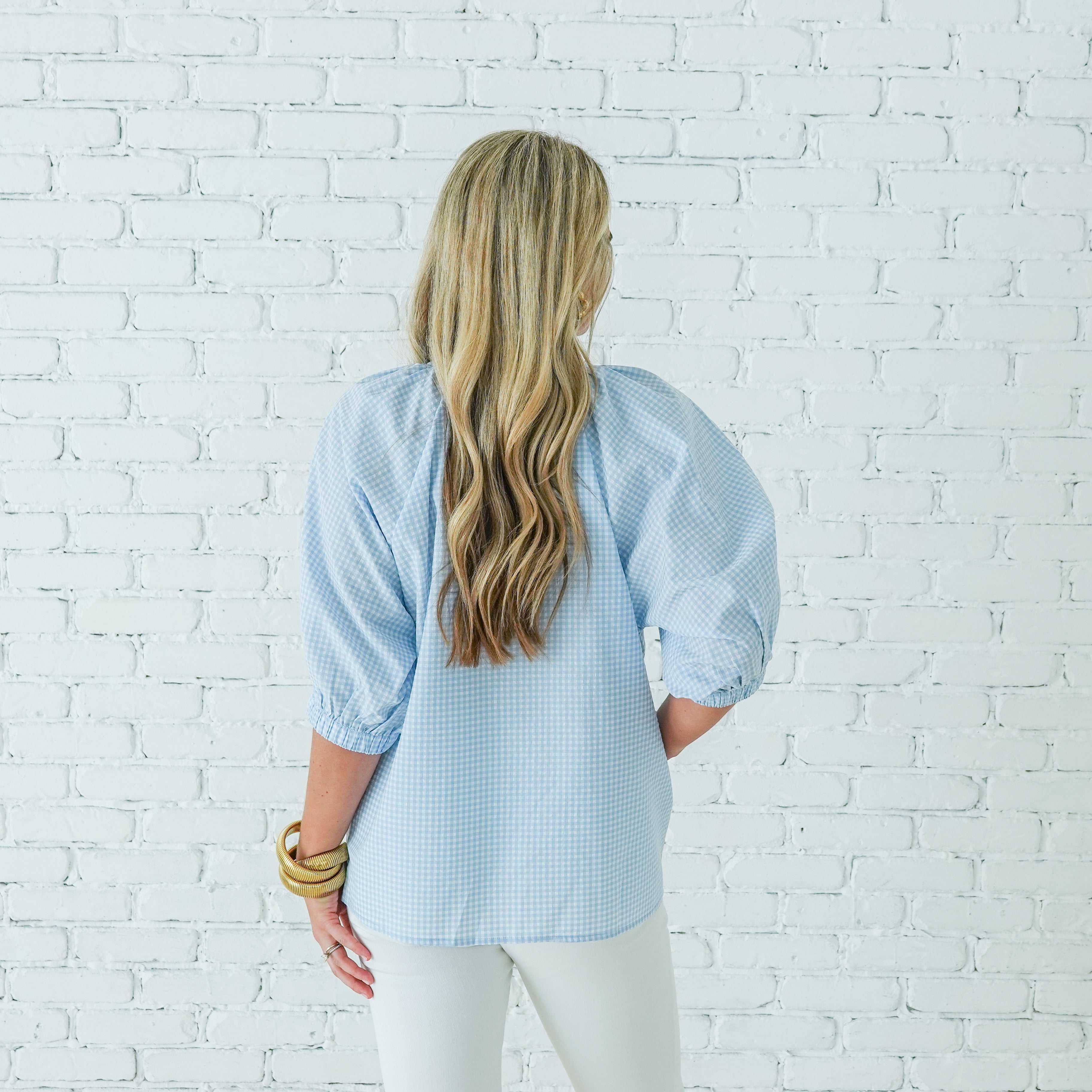 Caryn Lawn Betsy Top Gingham Baby Blue