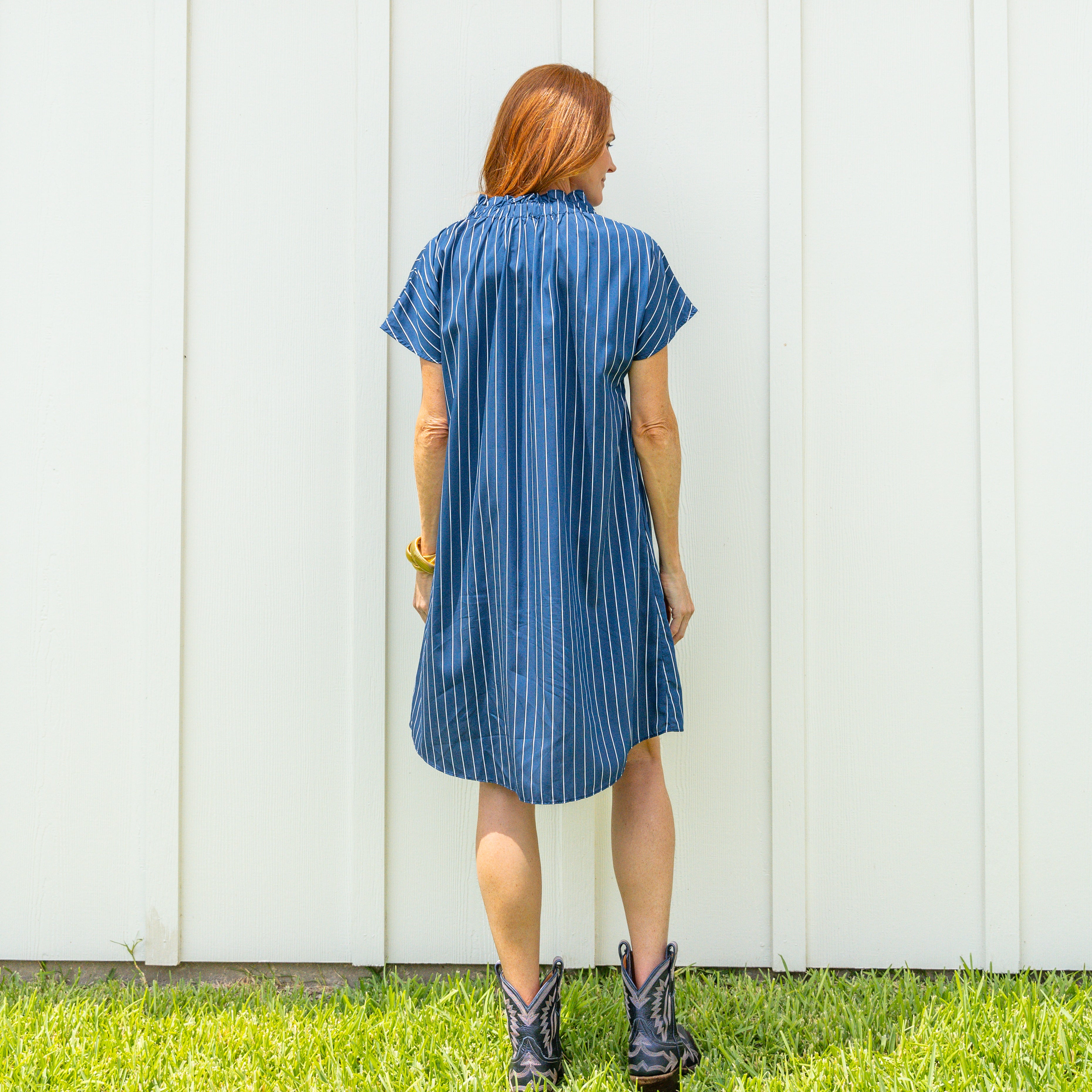Caryn Lawn Emily Dress Navy Stripe