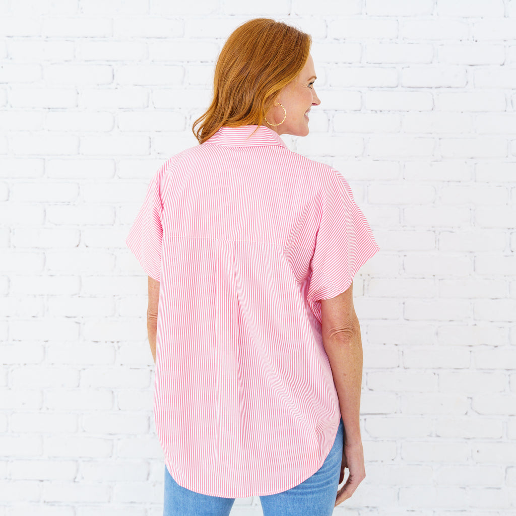 Caryn Lawn Kelly Top Pink Stripe