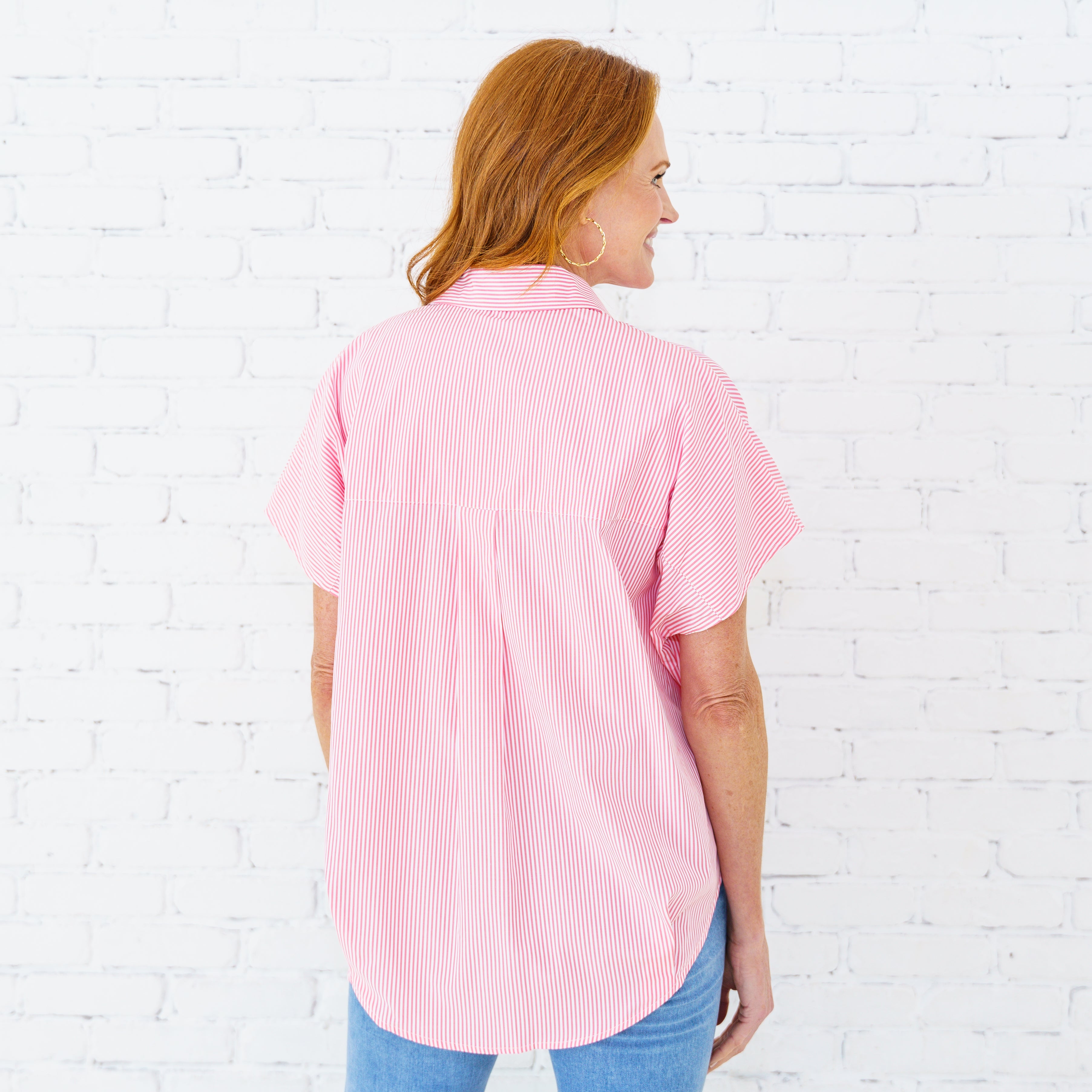 Caryn Lawn Kelly Top Pink Stripe