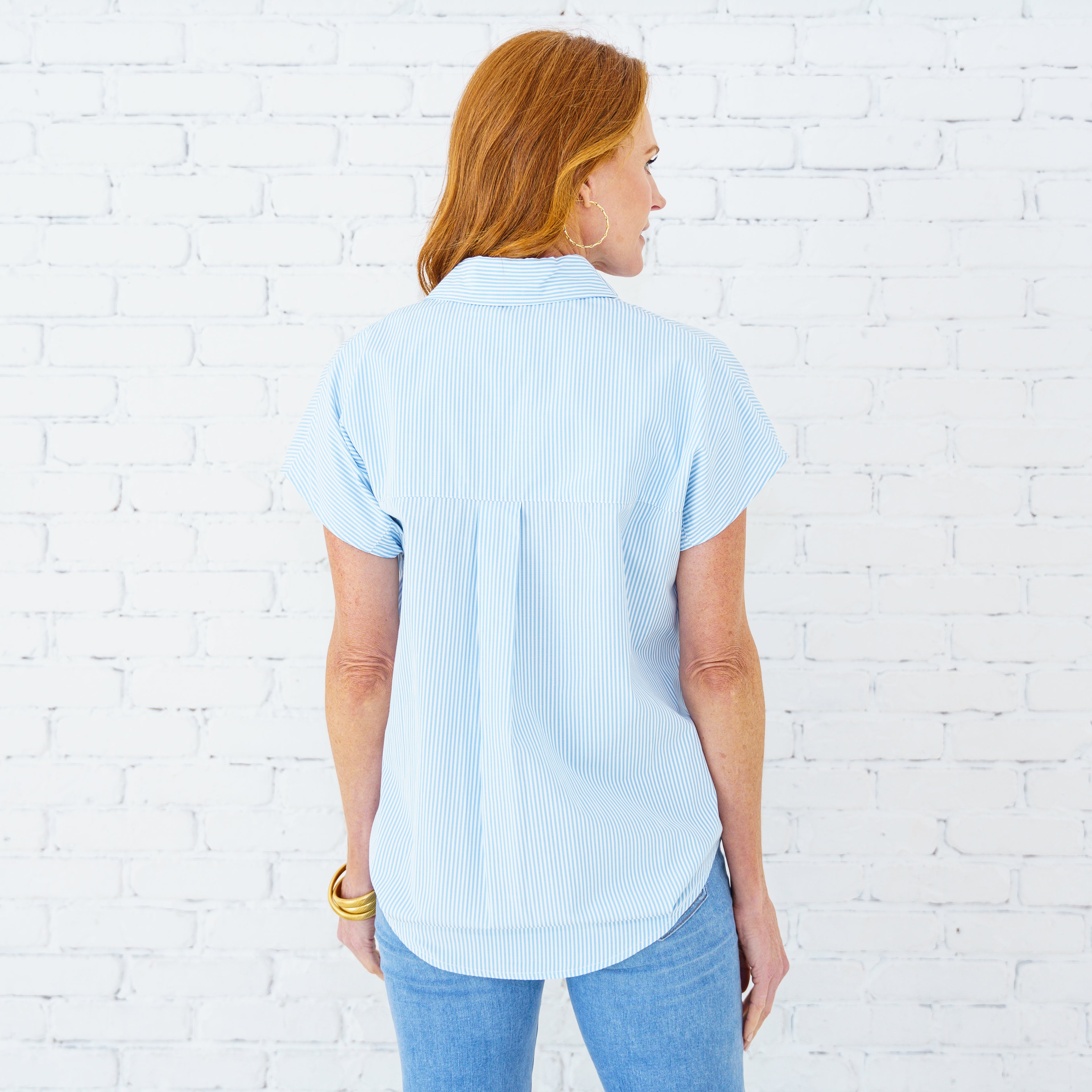 Caryn Lawn Kelly Top Blue Stripe