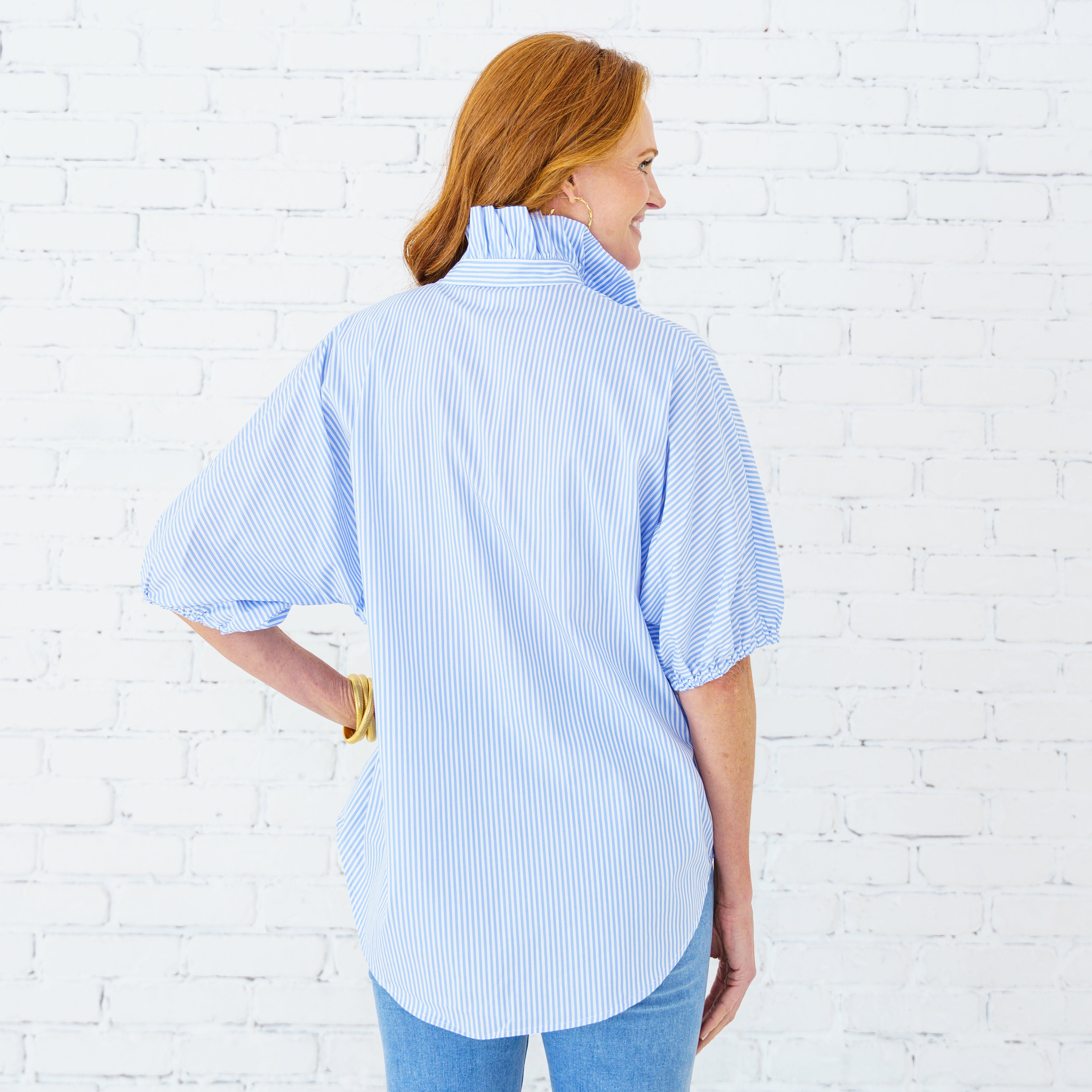 Caryn Lawn Sissy Stripe Top Blue