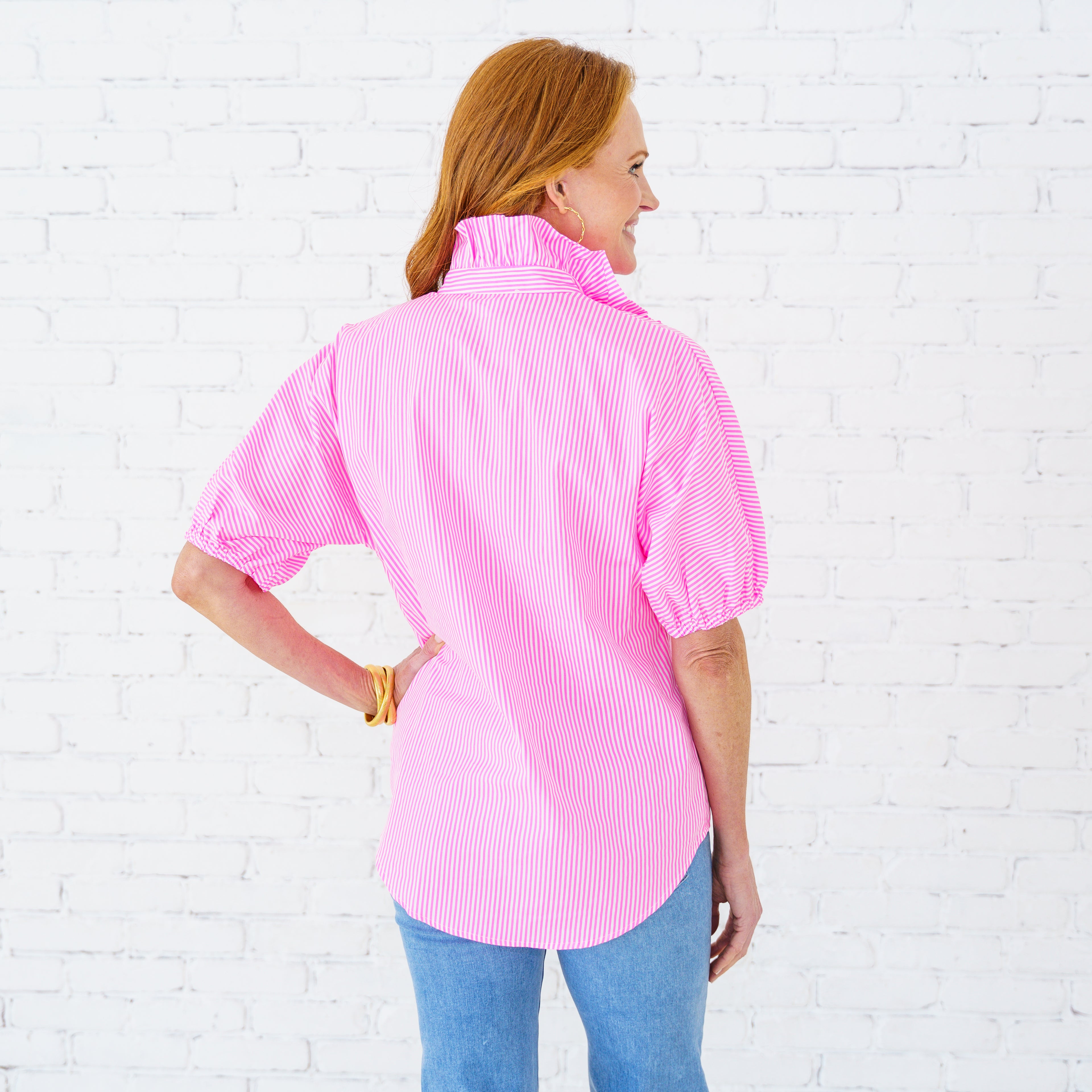 Caryn Lawn Sissy Stripe Top Pink