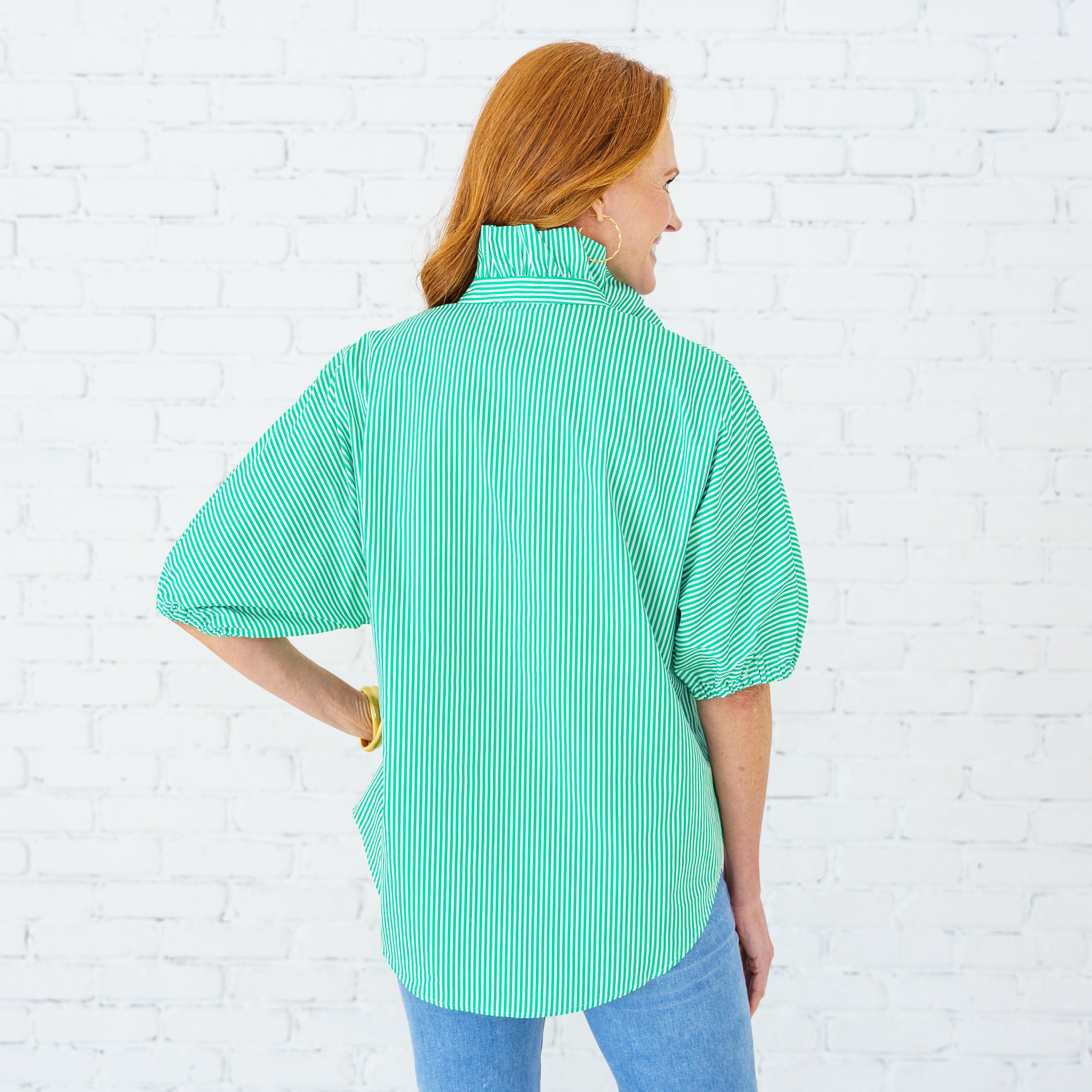 Caryn Lawn Sissy Stripe Top Green