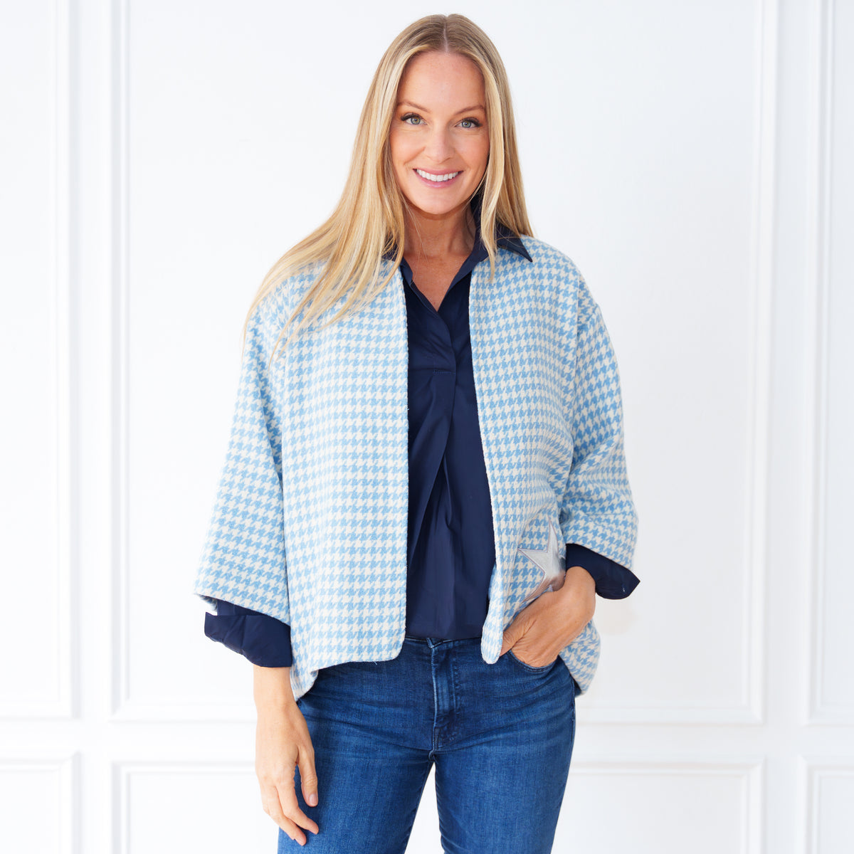 Jackie Jacket Blue Herringbone