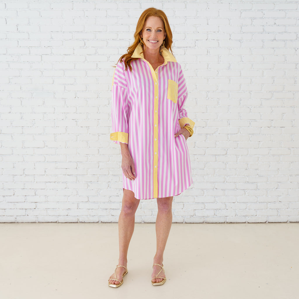 Caryn Lawn Frances Dress Pink/Yellow