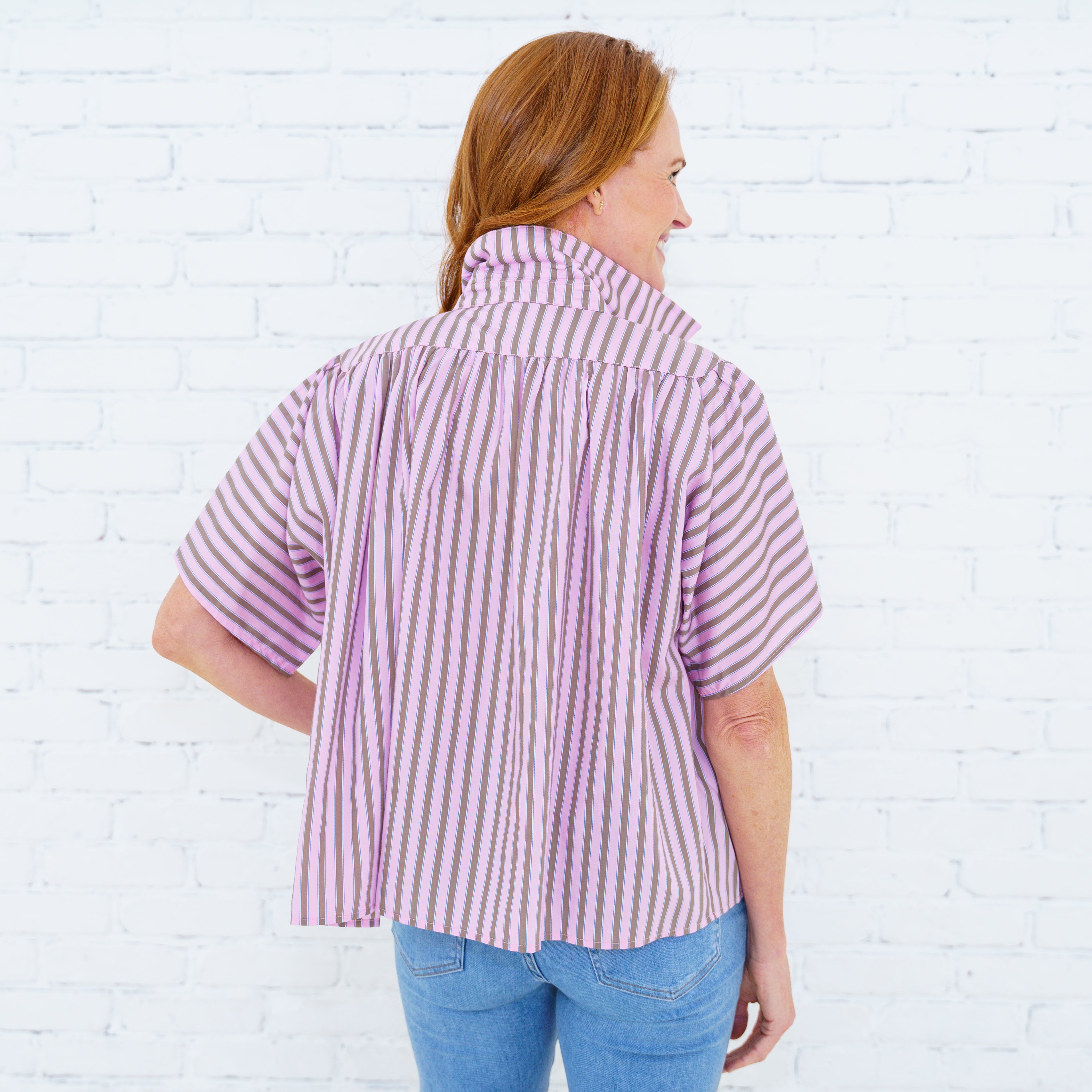Ellie Top Pink/Khaki Stripe