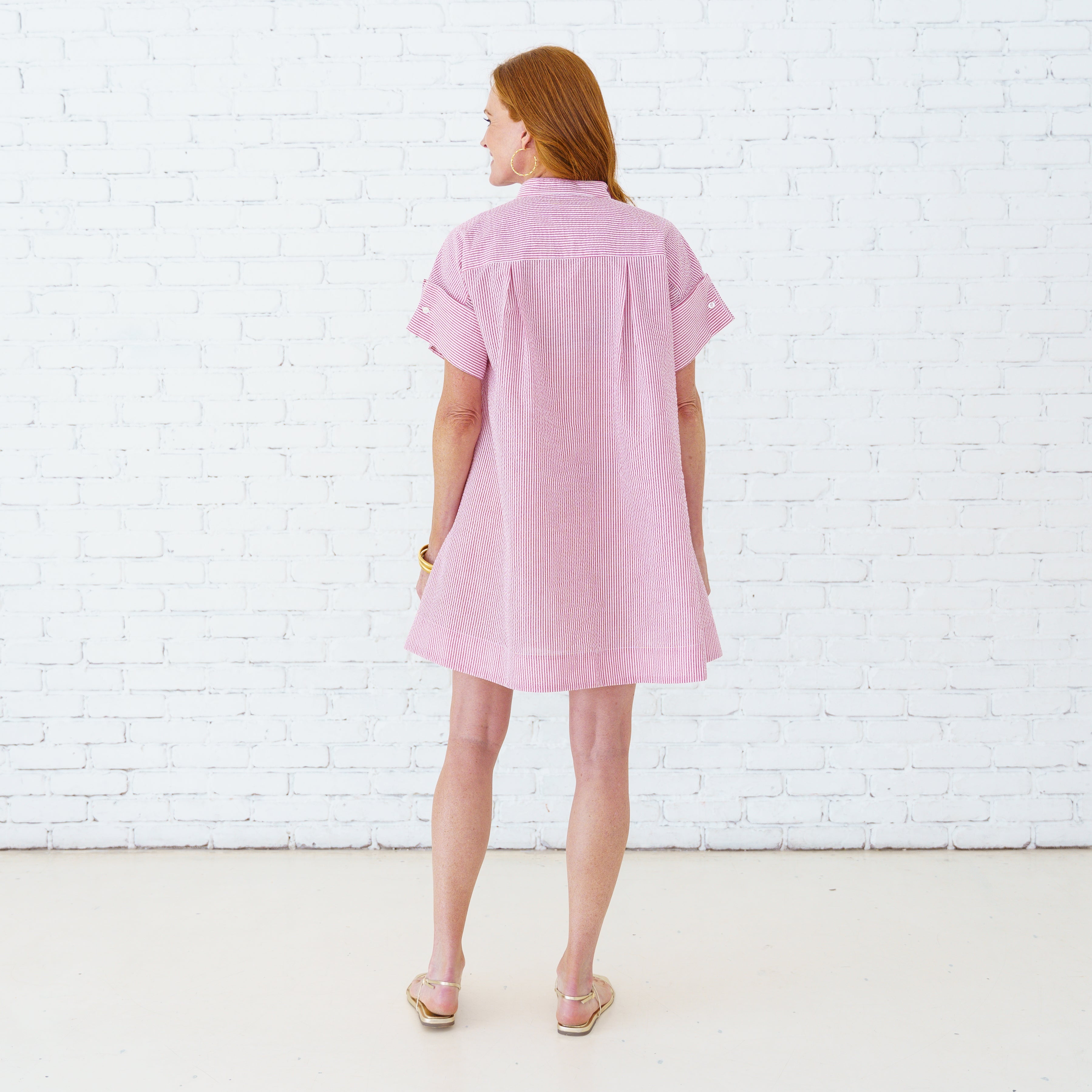 Caryn Lawn Margo Seersucker Dress Red