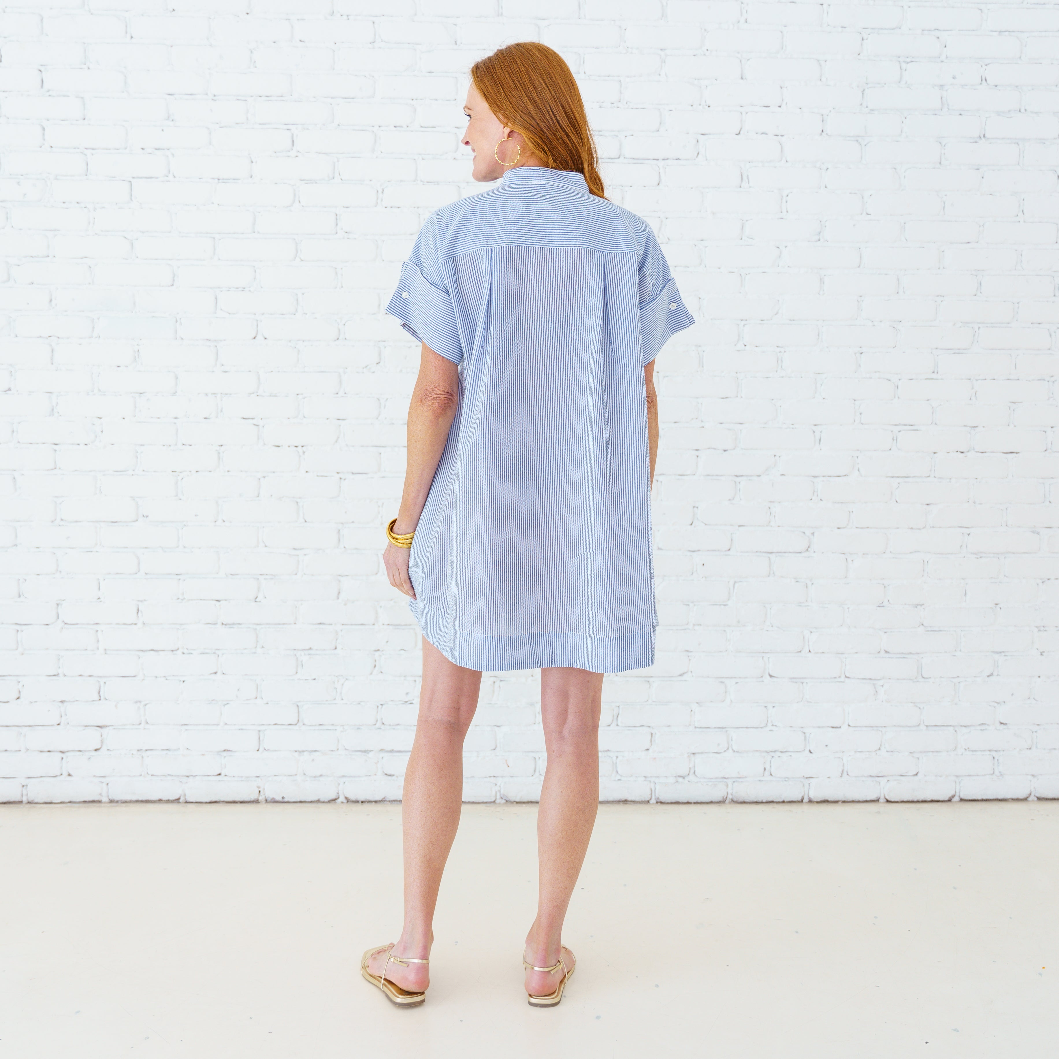 Caryn Lawn Margo Seersucker Dress Navy