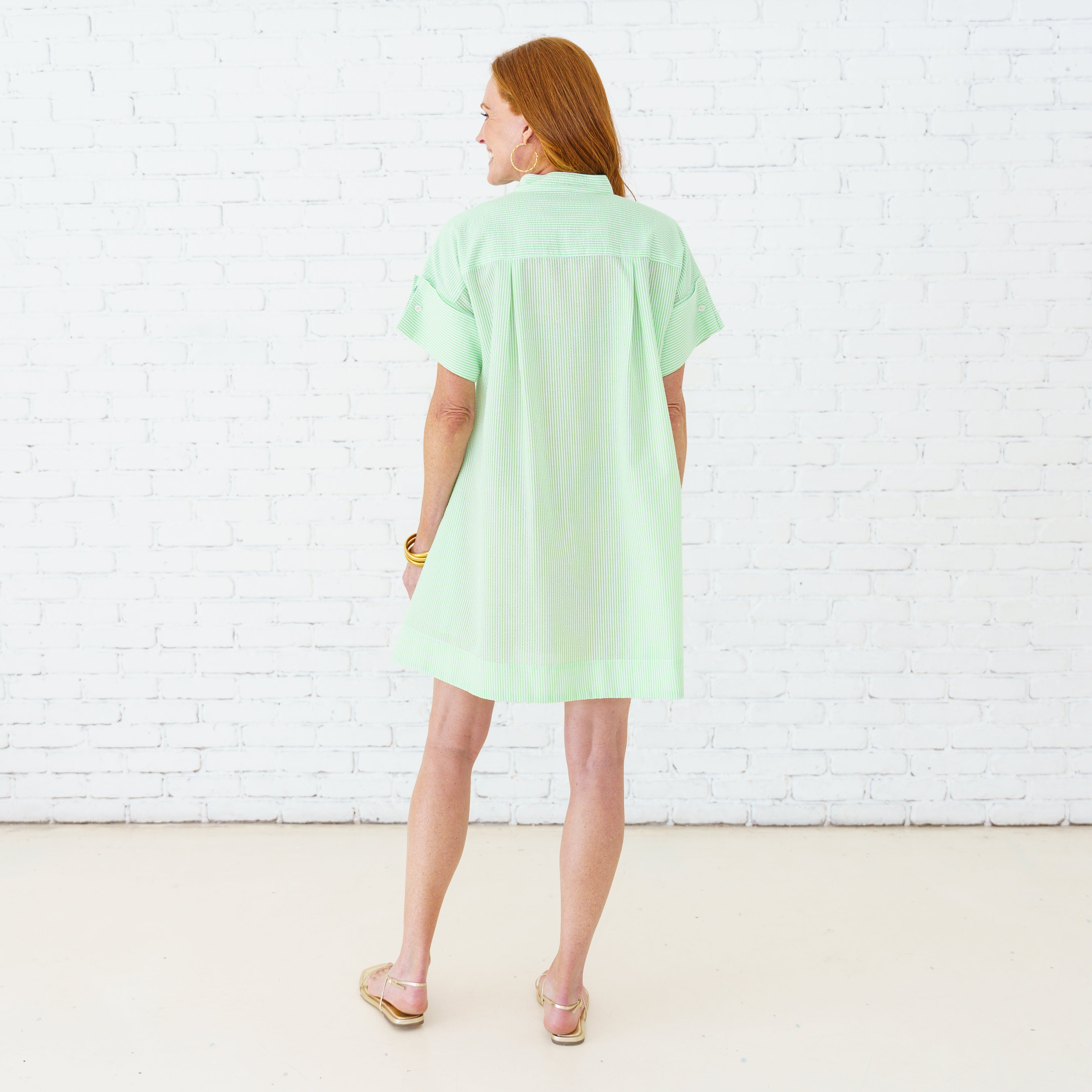 Caryn Lawn Margo Seersucker Dress Green