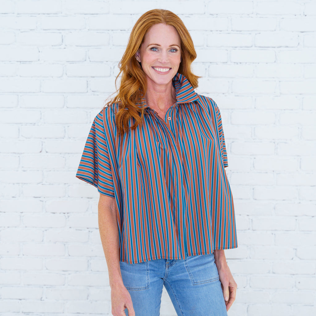 Ellie Top Brown/Teal Stripe