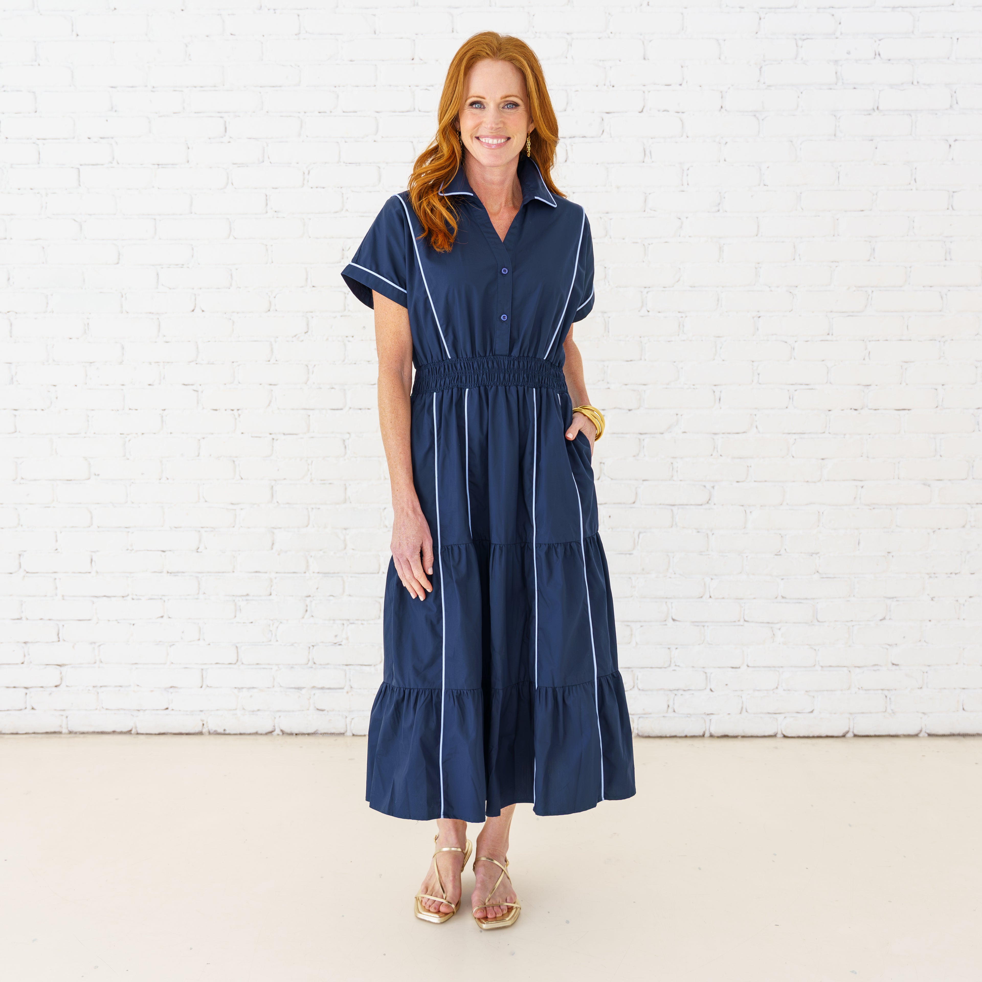 Caryn Lawn Cassie Dress Navy/Light Blue