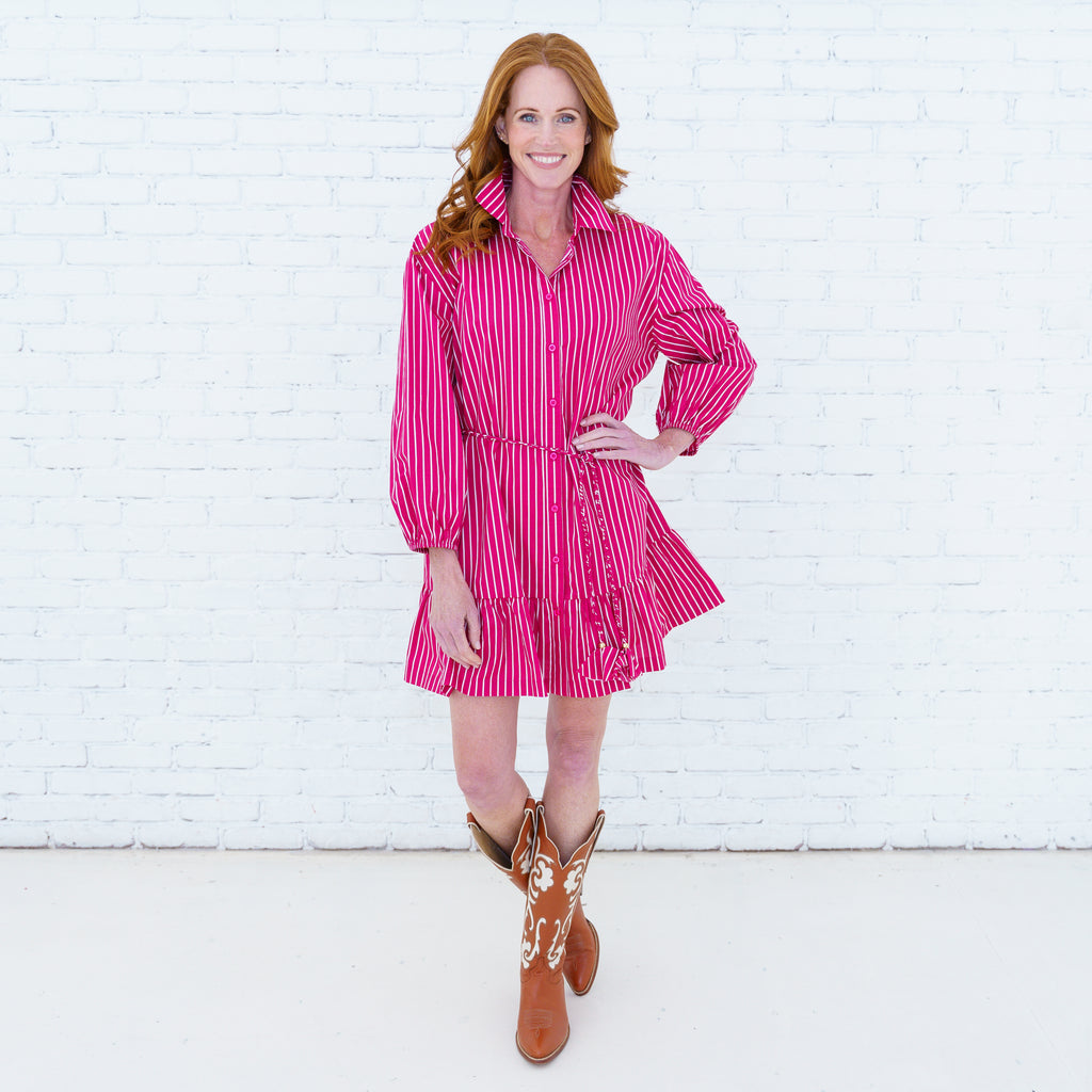 Dena Stripe Dress Fuchsia