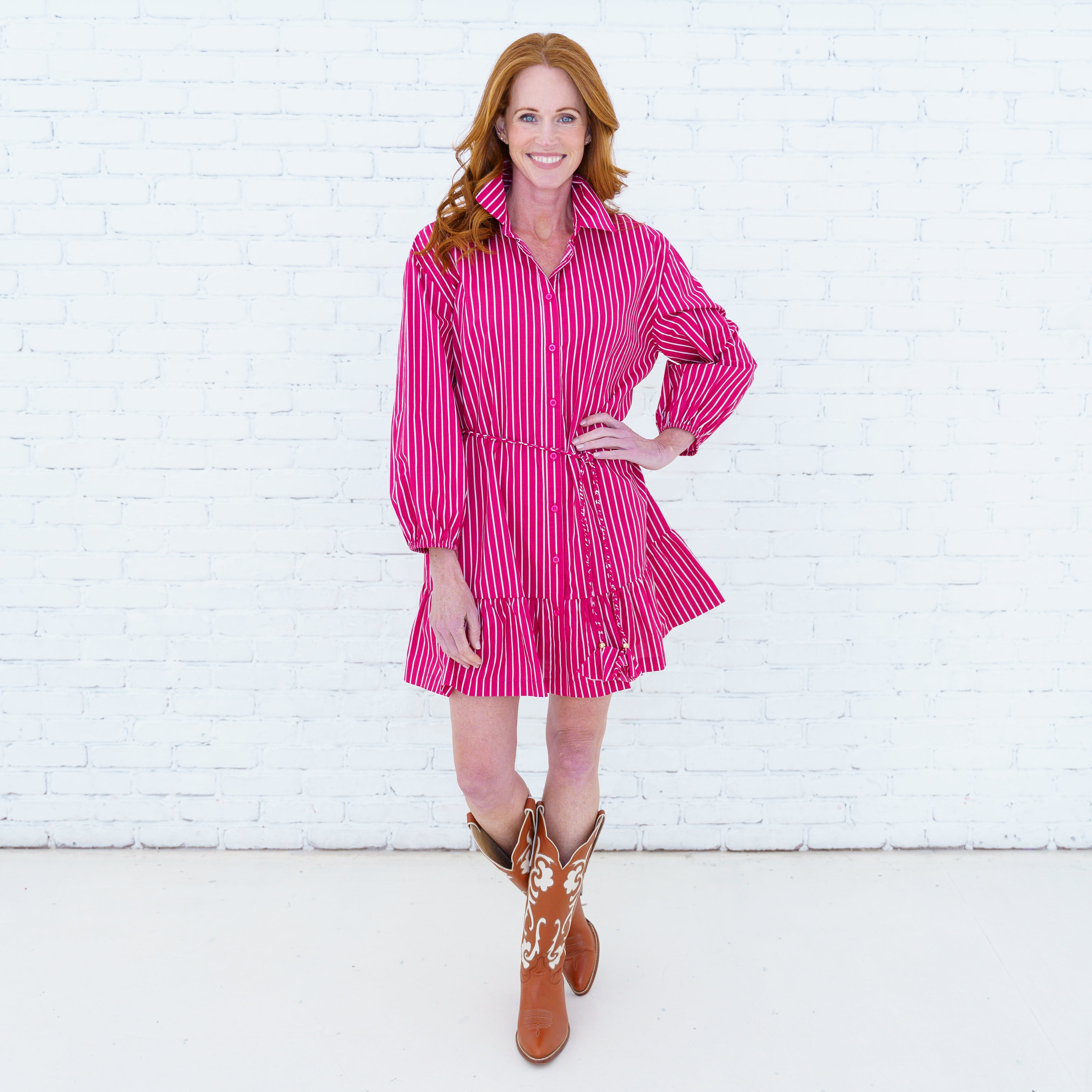 Dena Stripe Dress Fuchsia