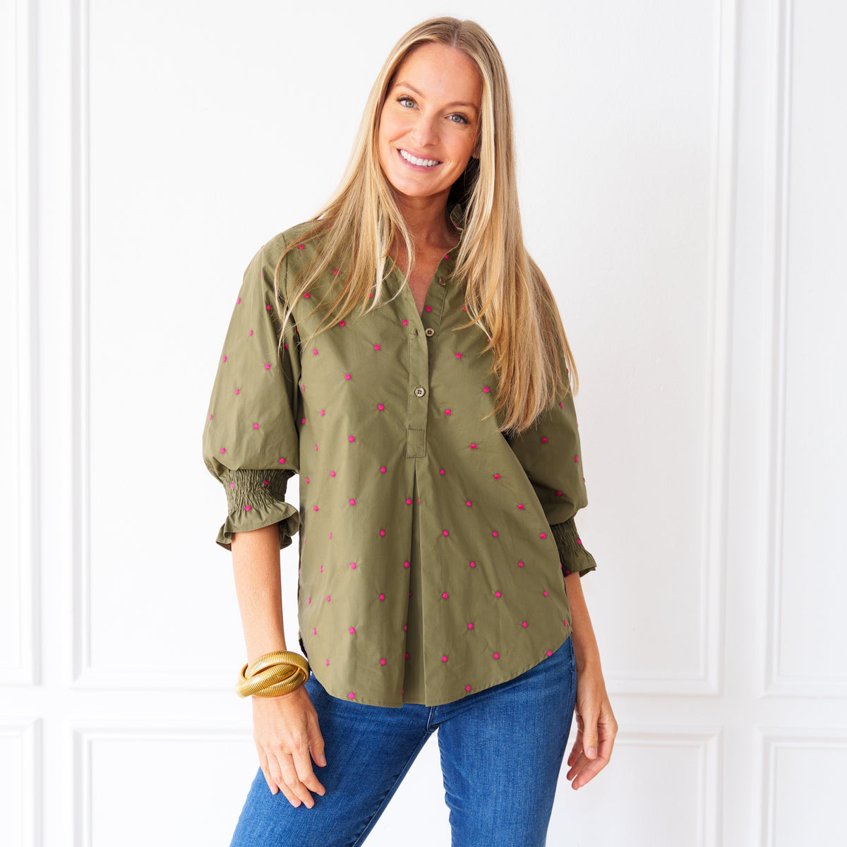 Kimberly Polkadot Top Olive