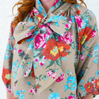 Ryan Bow Dress Khaki Floral