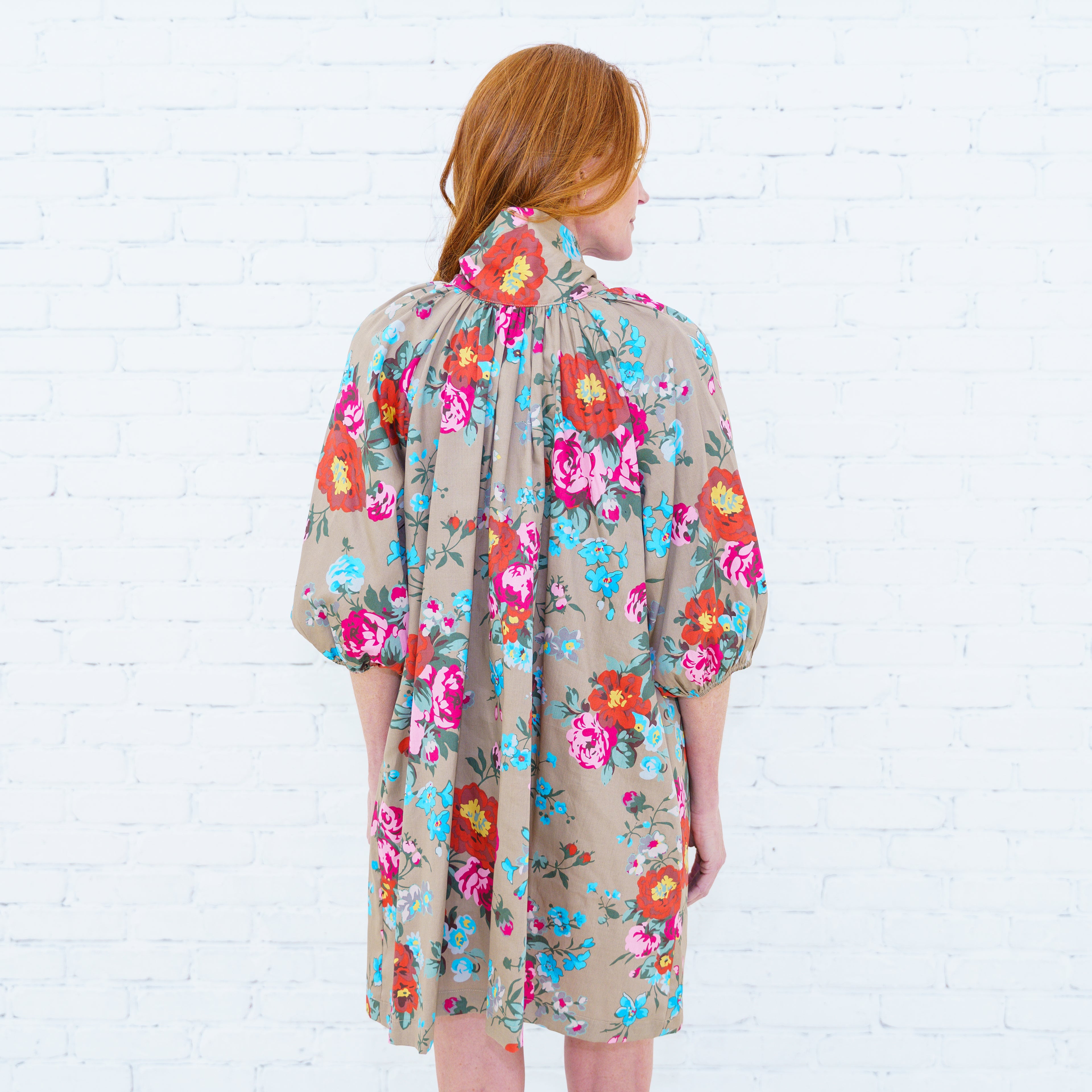 Ryan Bow Dress Khaki Floral