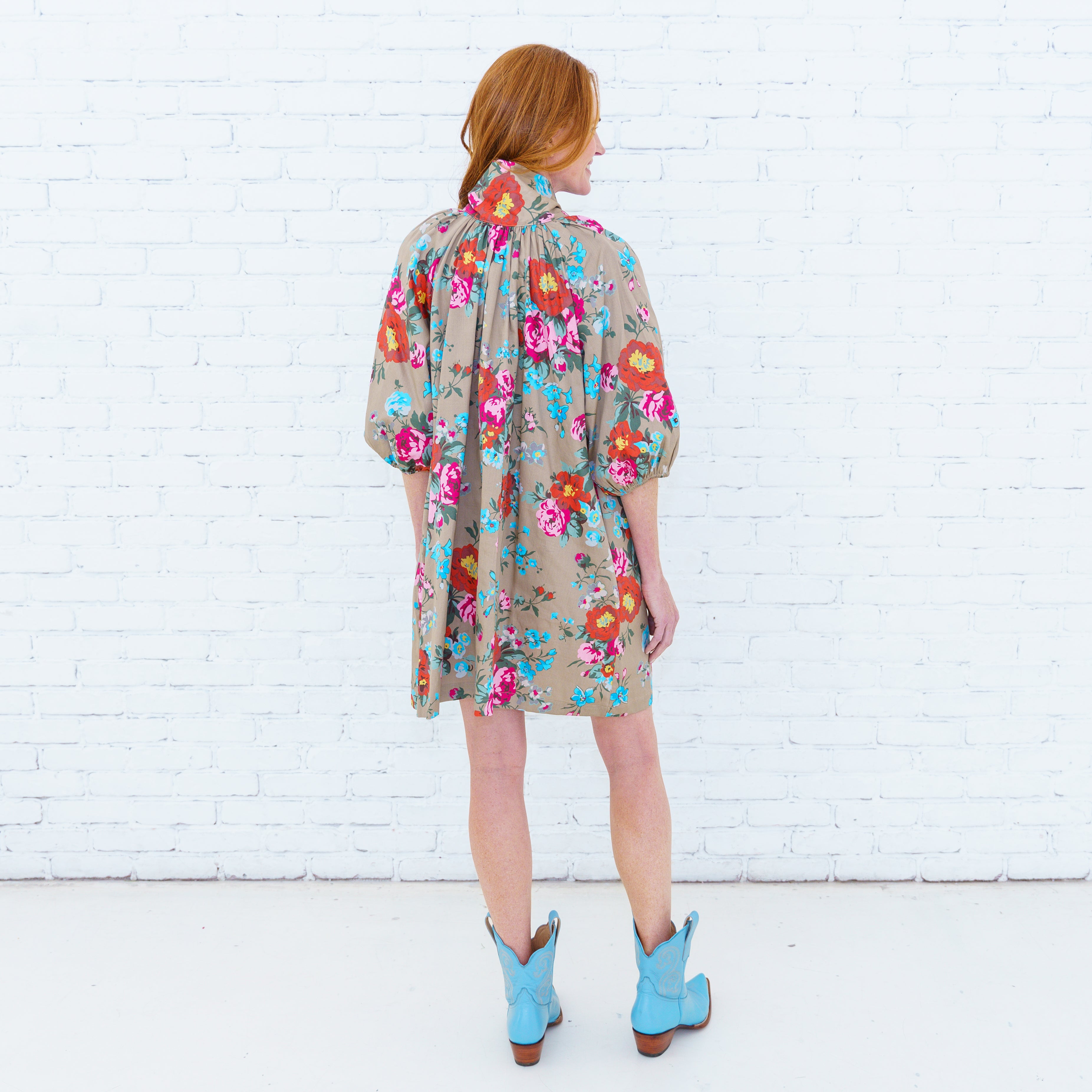 Ryan Bow Dress Khaki Floral