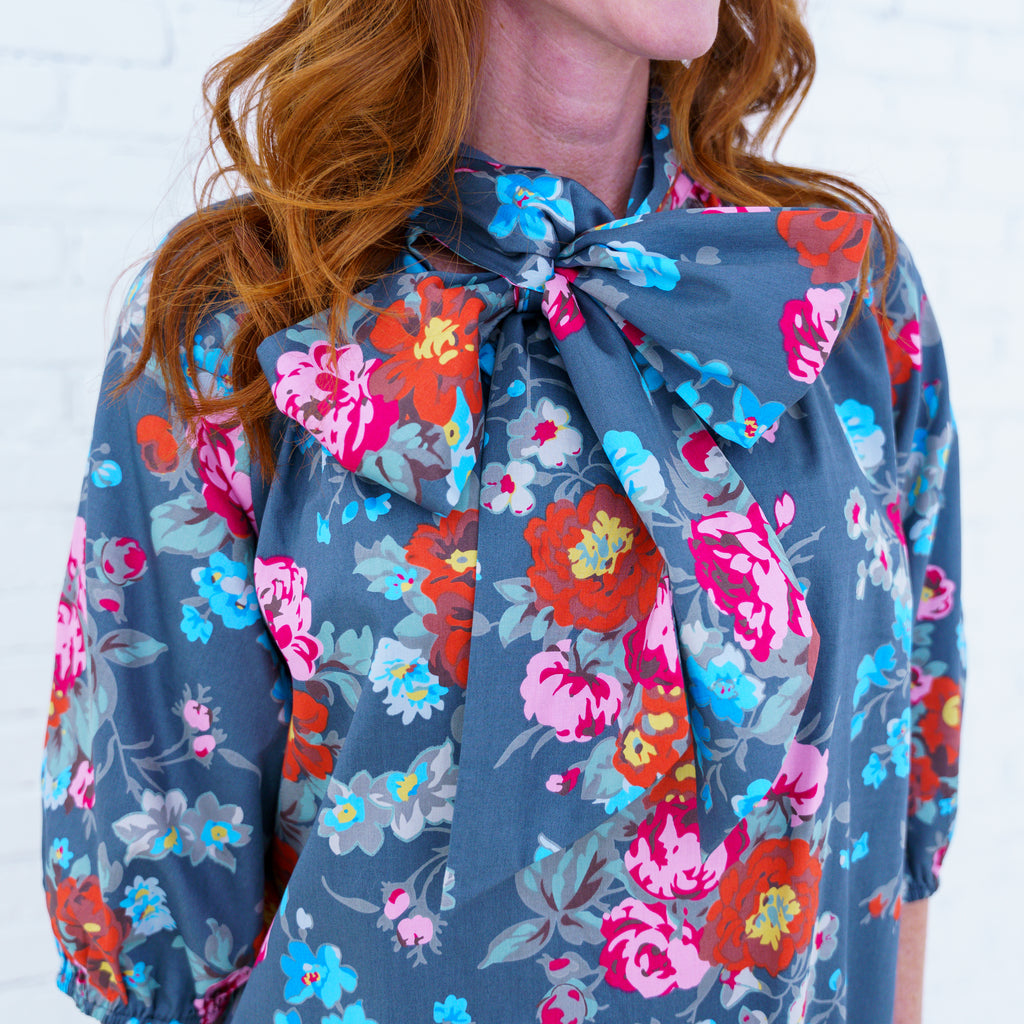 Ryan Bow Dress Grey Floral