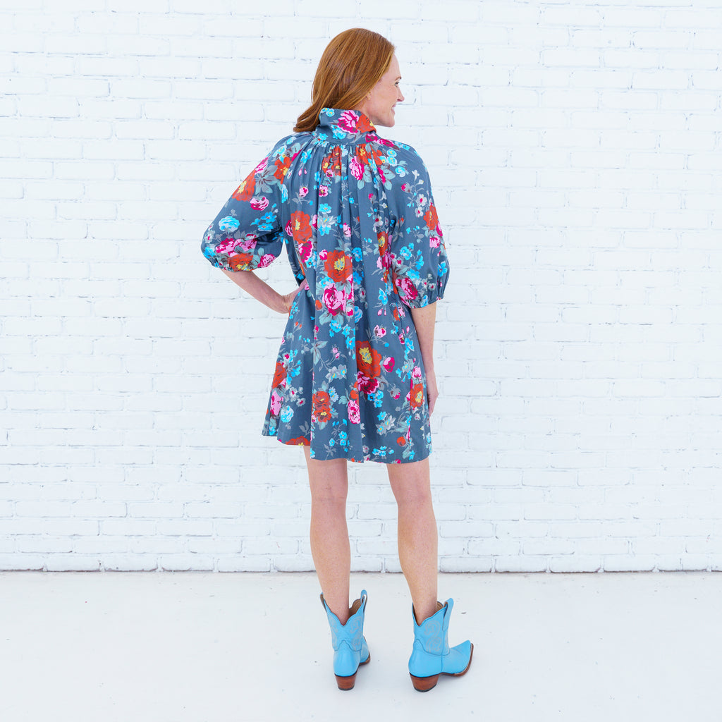 Ryan Bow Dress Grey Floral