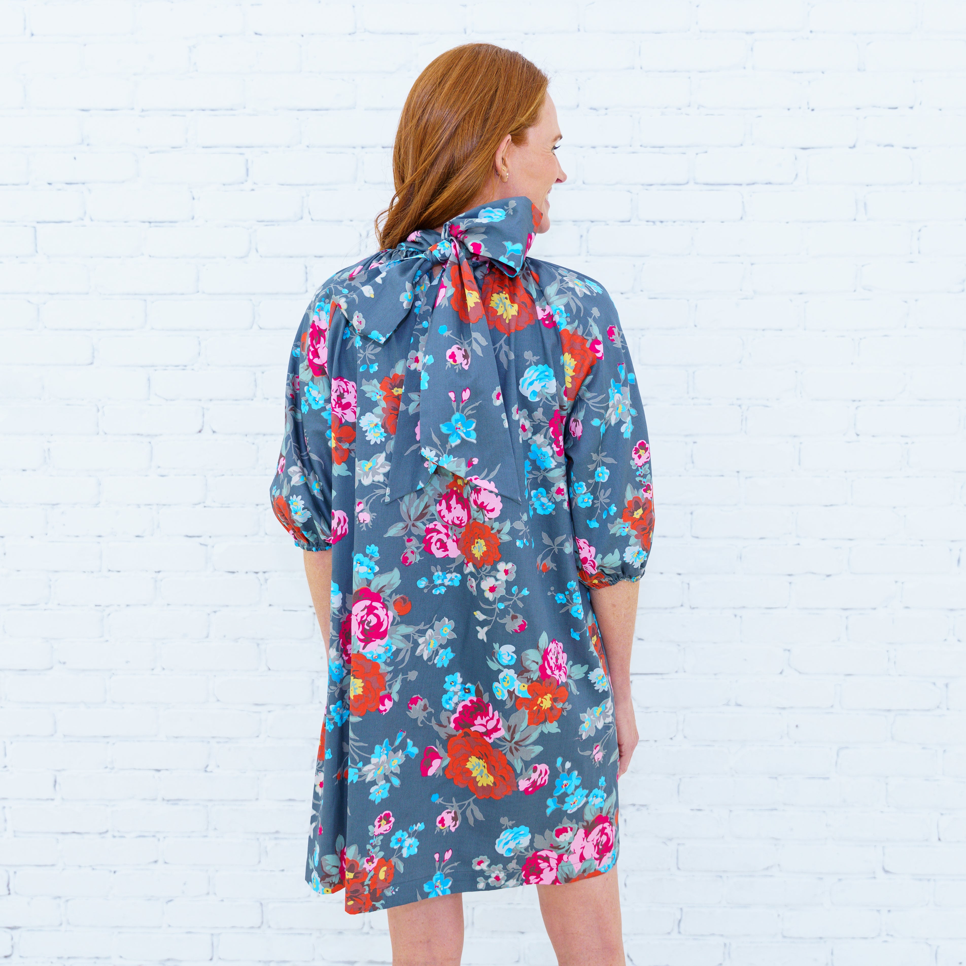 Ryan Bow Dress Grey Floral