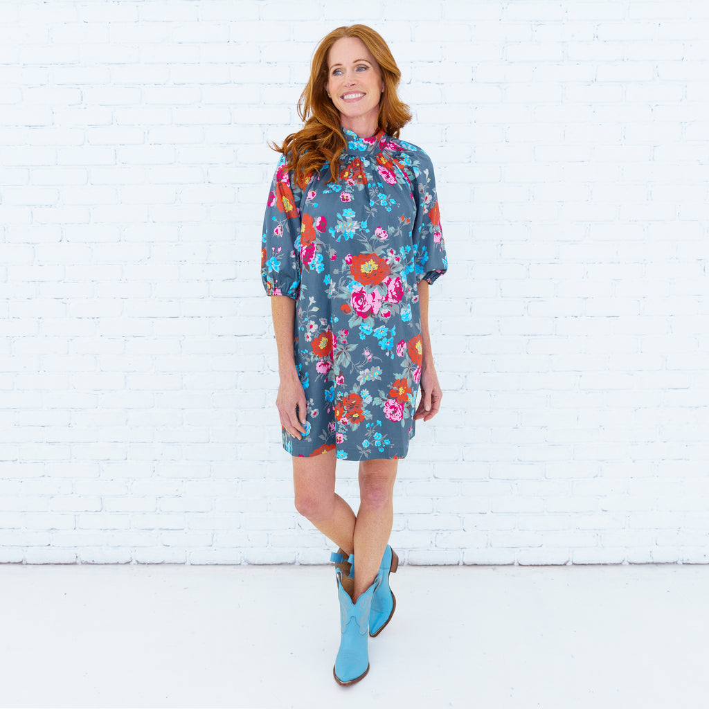 Ryan Bow Dress Grey Floral