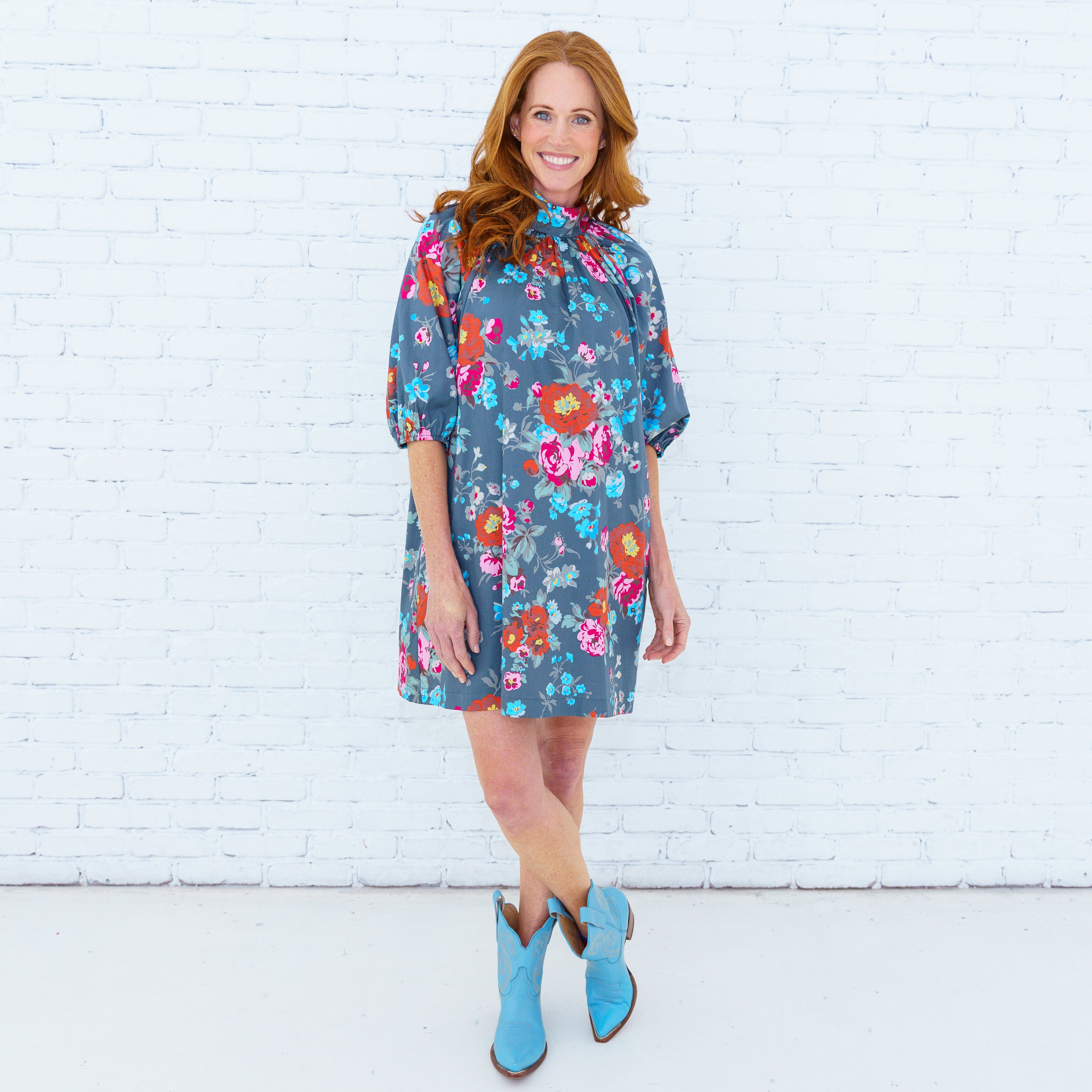 Ryan Bow Dress Grey Floral