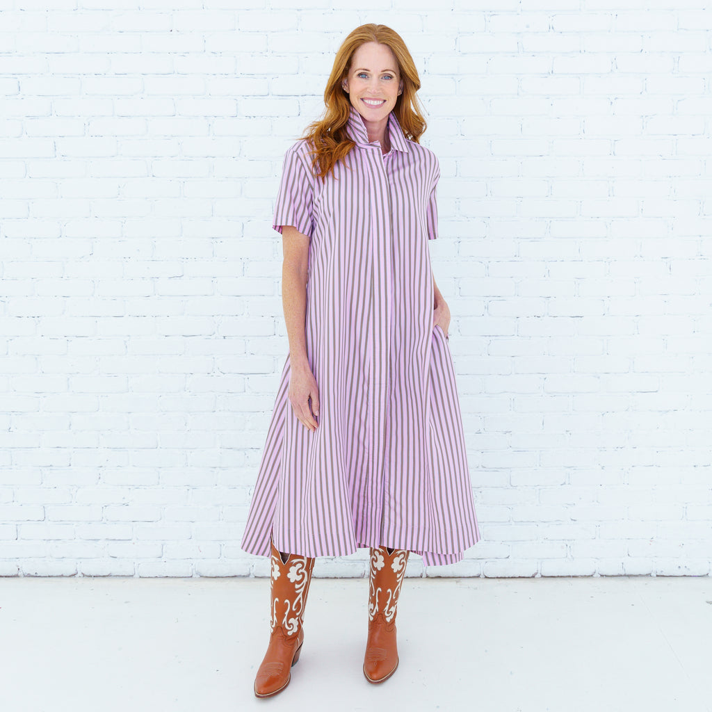 Millie Dress Pink/Khaki Stripe