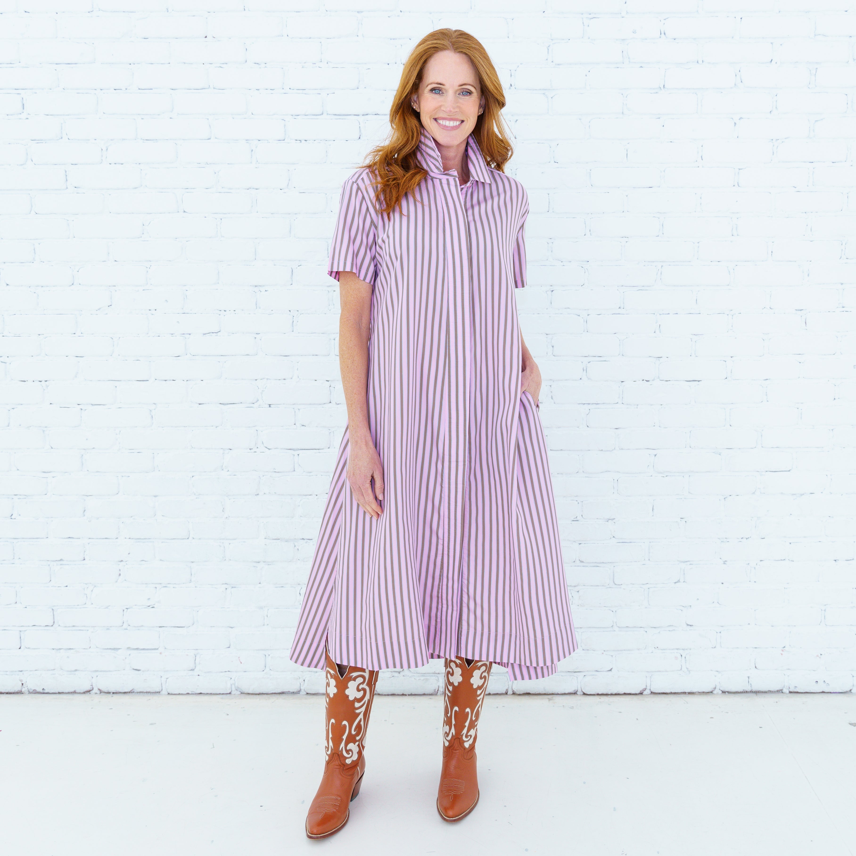 Millie Dress Pink/Khaki Stripe