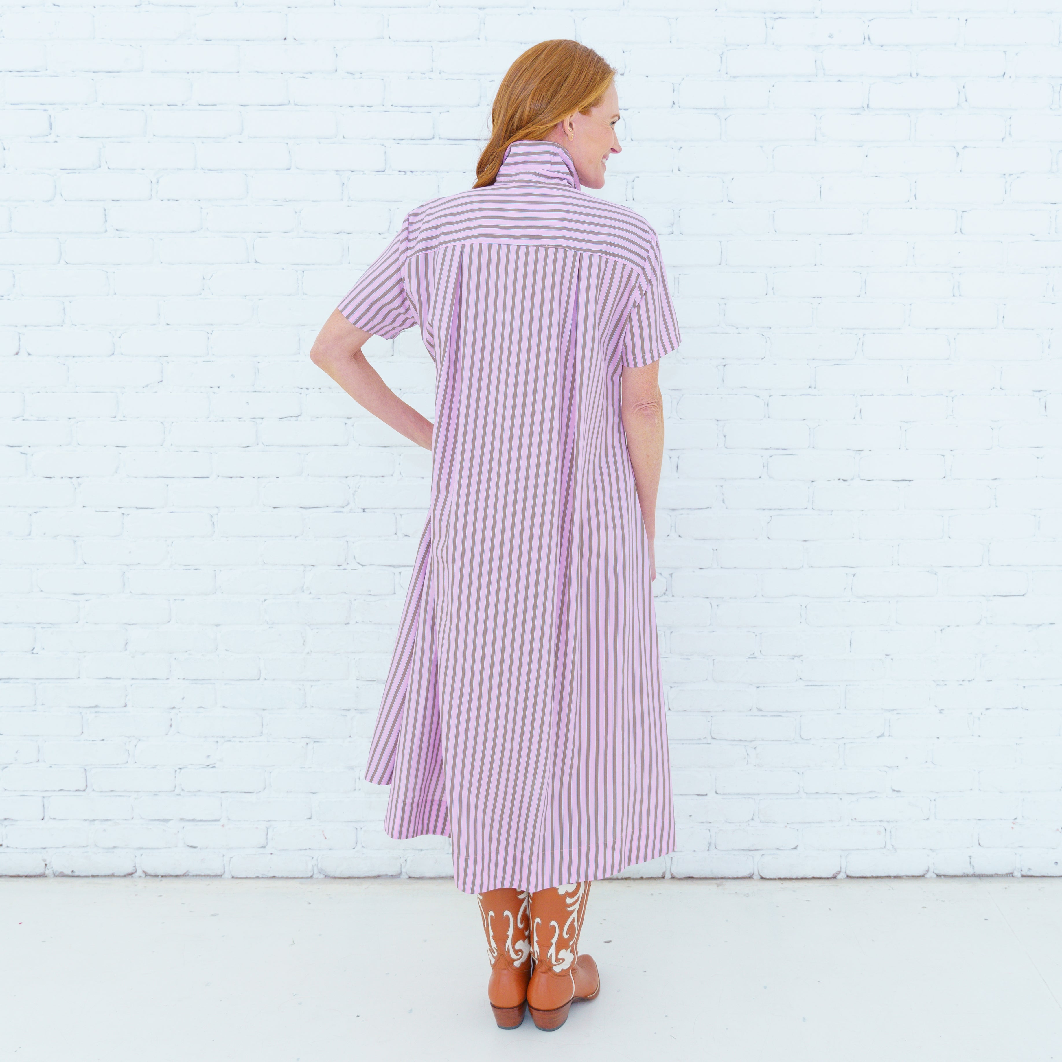Millie Dress Pink/Khaki Stripe