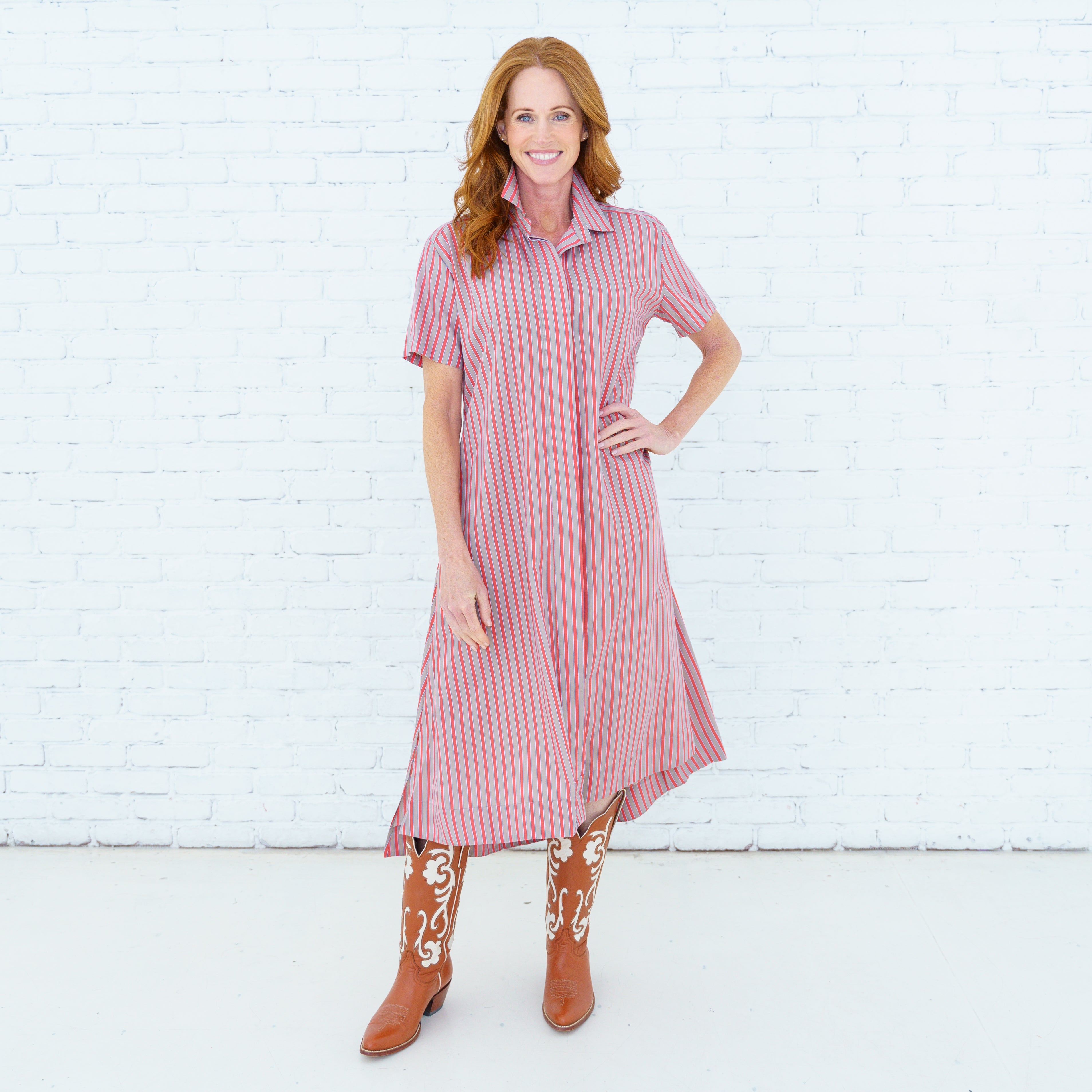 Millie Dress Khaki/Orange Stripe