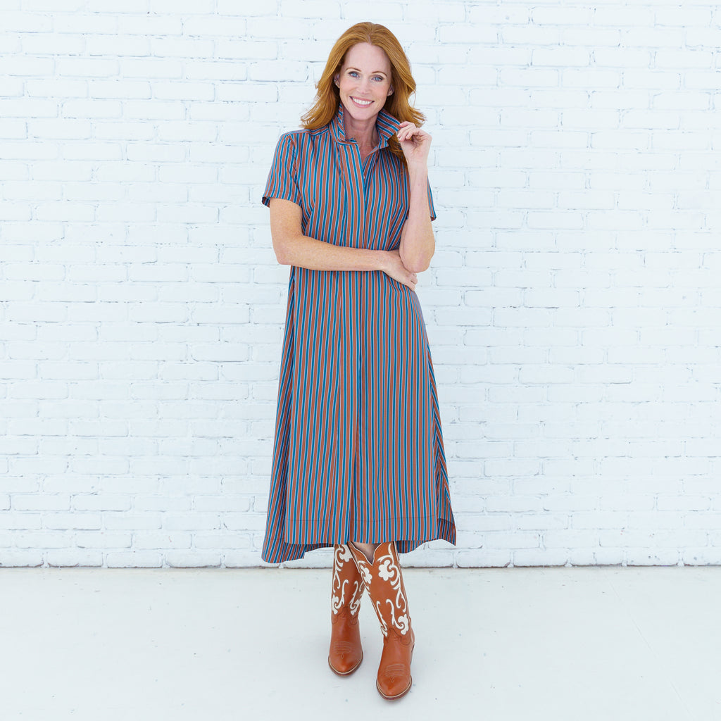 Millie Dress Brown/Teal Stripe