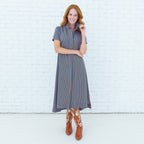 Millie Dress Brown/Teal Stripe