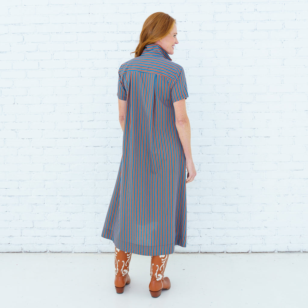 Millie Dress Brown/Teal Stripe