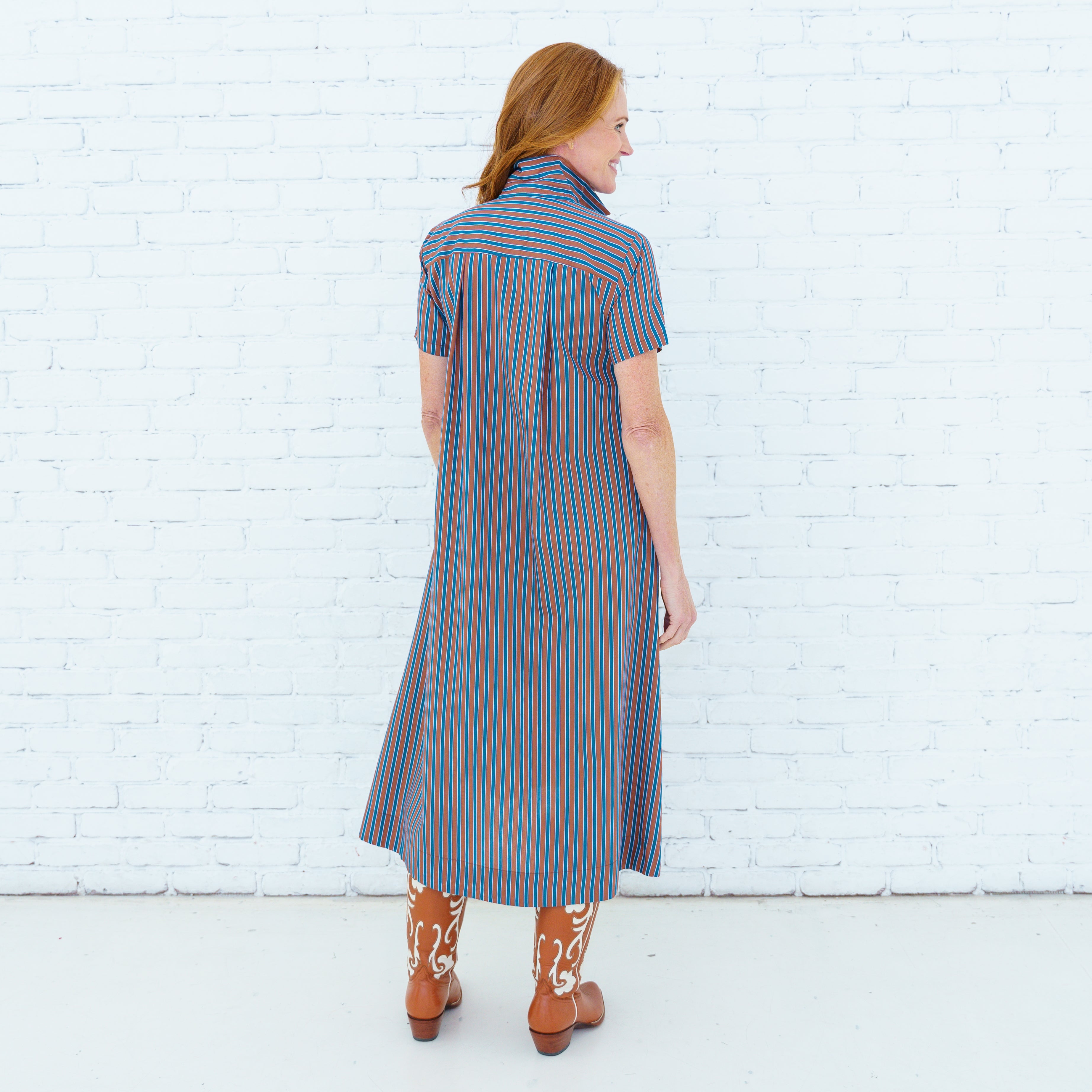 Millie Dress Brown/Teal Stripe