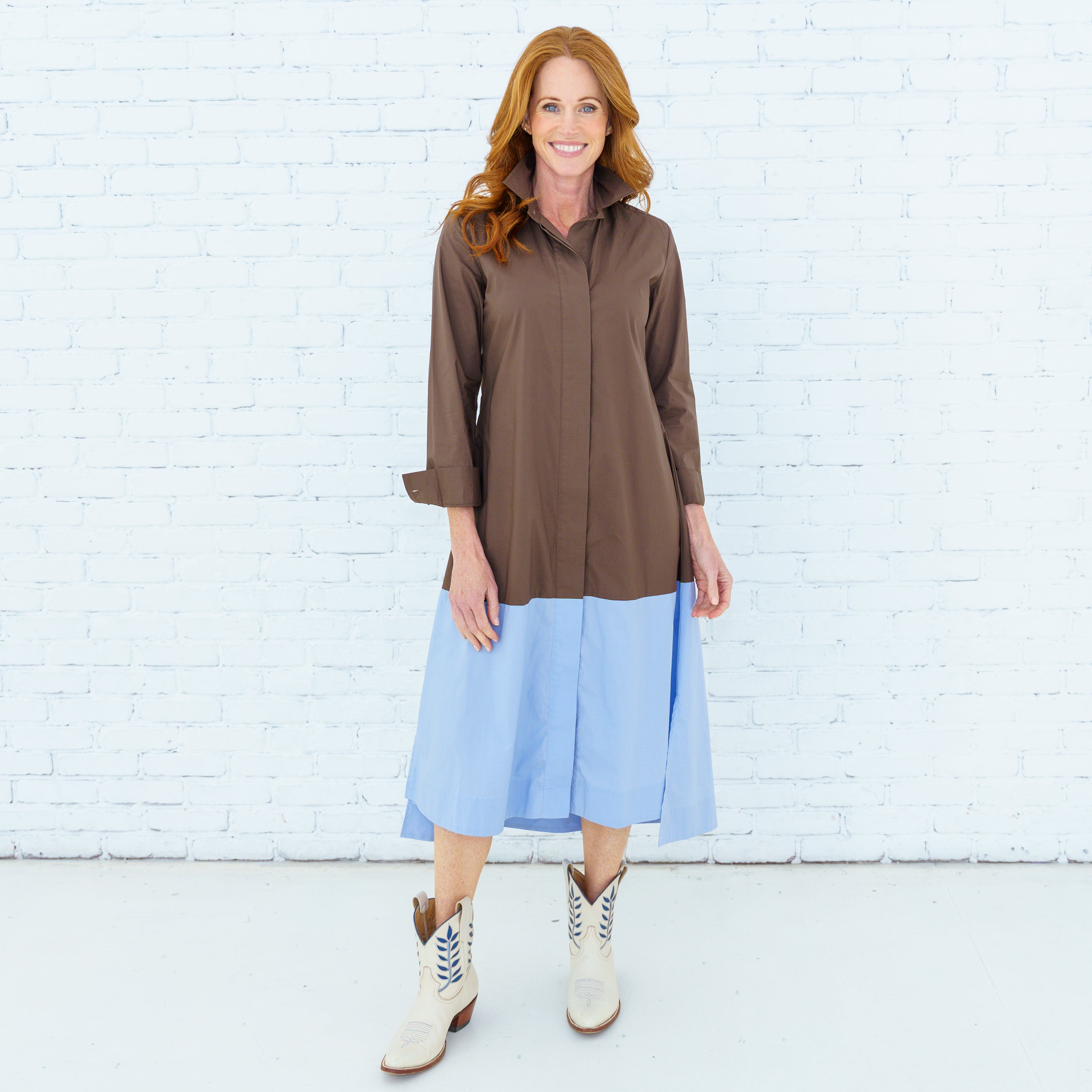 Mimi Dress Mocha/Light Blue
