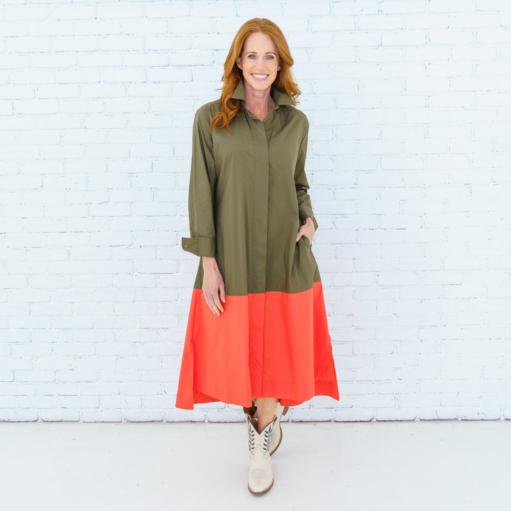 Mimi Dress Olive/Coral