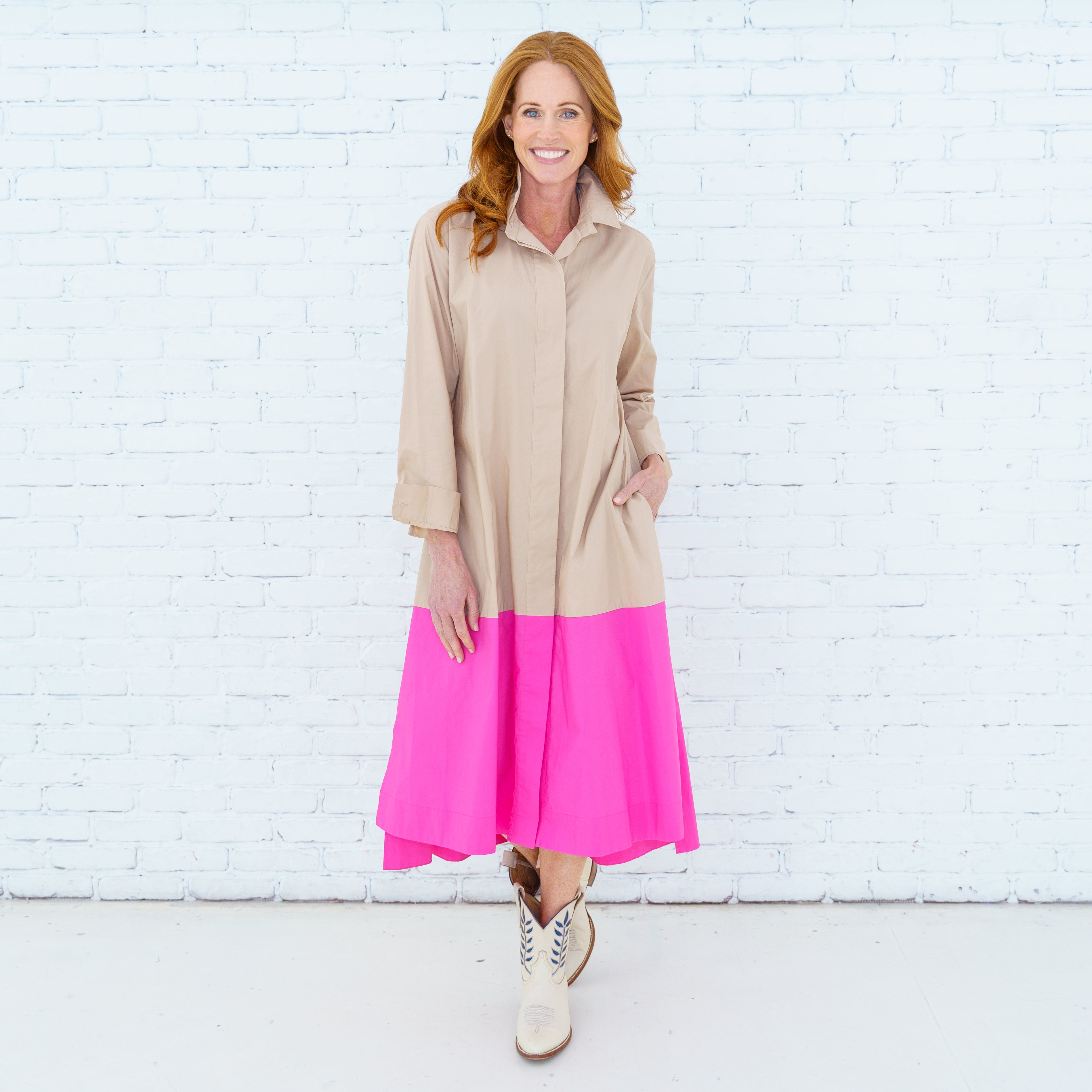 Mimi Dress Khaki/Pink
