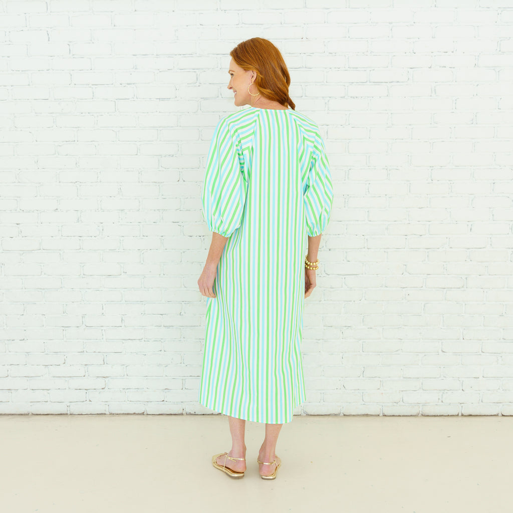 Caryn Lawn Coco Palm Beach Dress Green and Blue