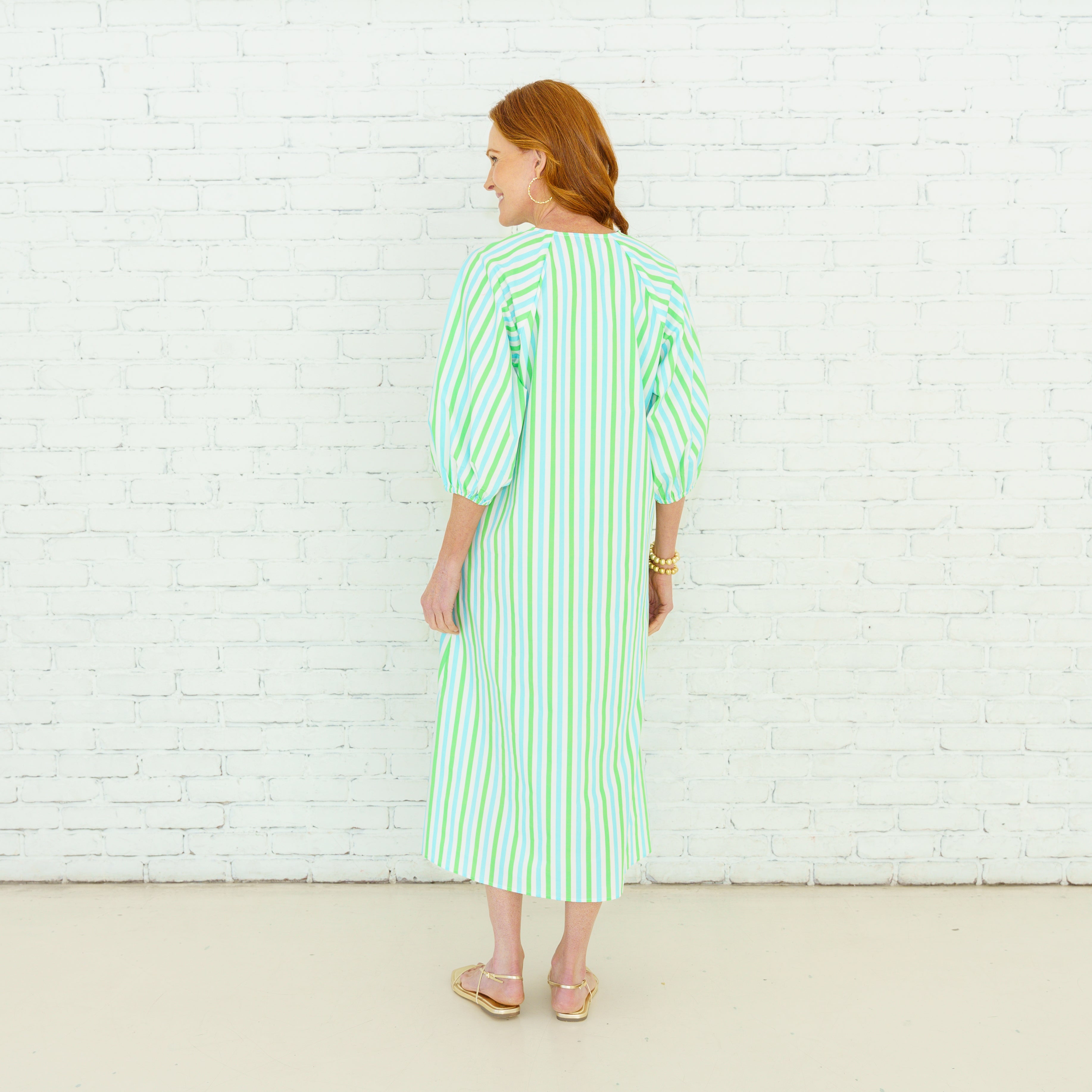 Caryn Lawn Coco Palm Beach Dress Green and Blue