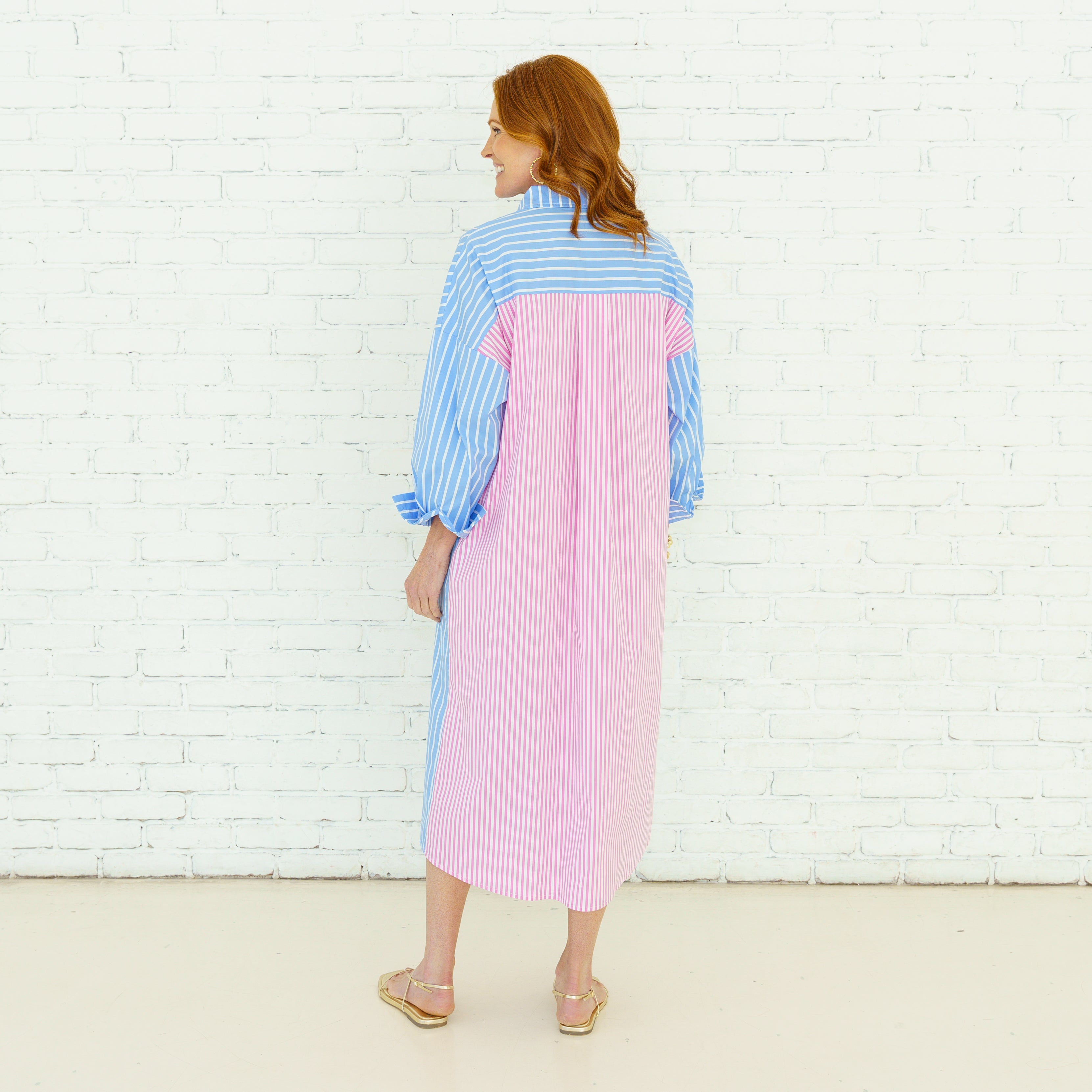 Caryn Lawn Libby Stripe Dress Wedgewood