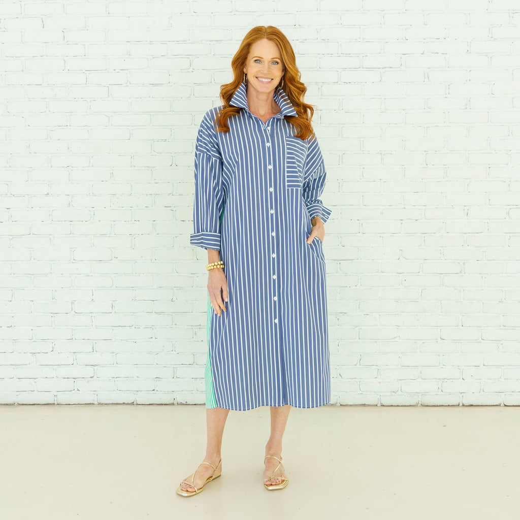 Caryn Lawn Libby Stripe Dress Navy